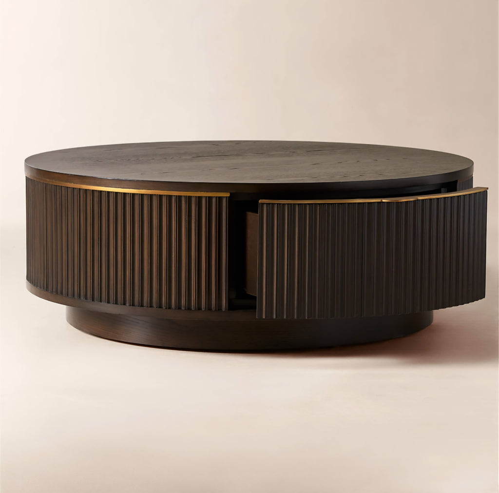 THE ONE × Davison — Round Fluted Dark Oak Coffee Table 
40" Round