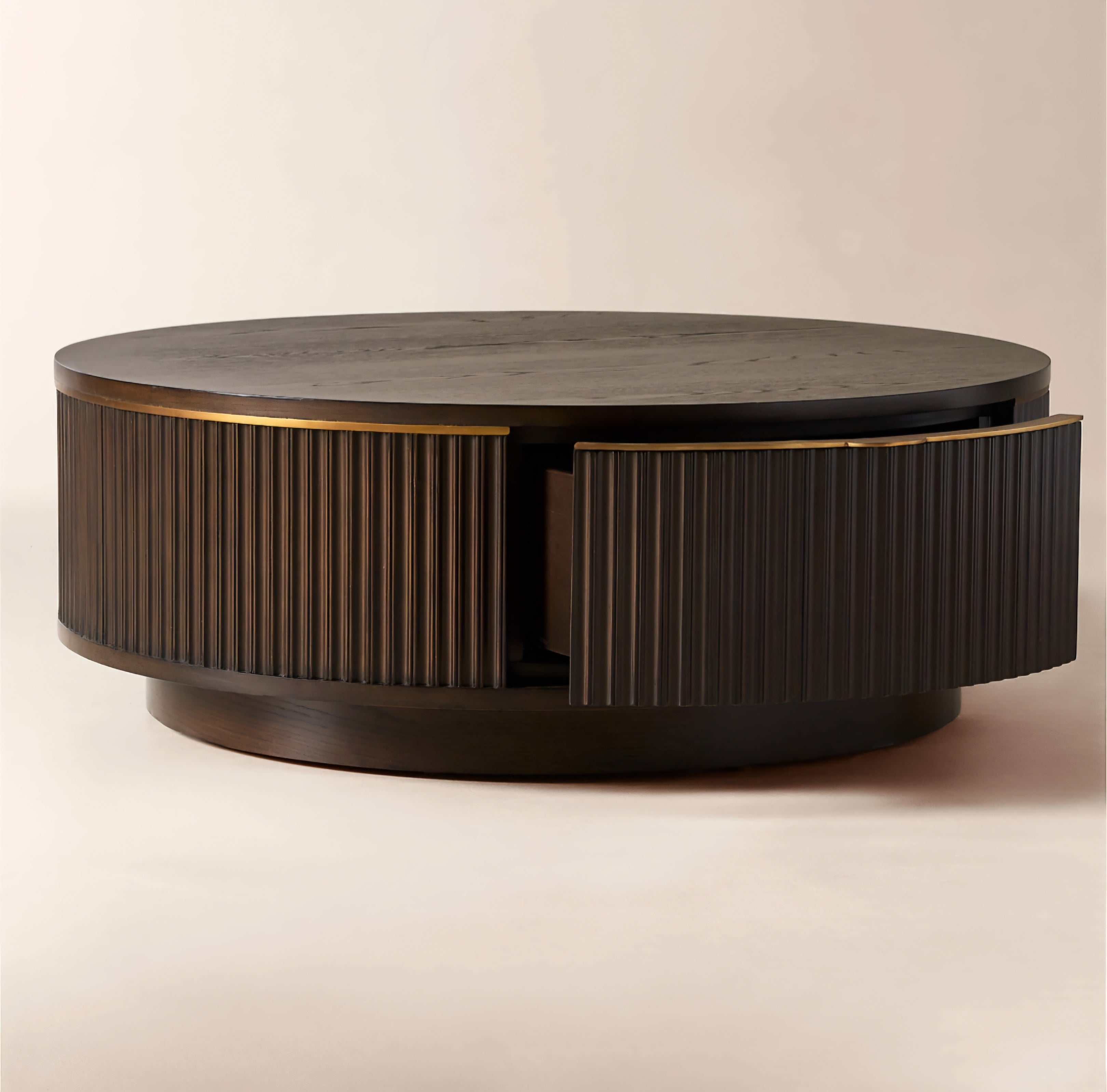 THE ONE × Davison — Round Fluted Dark Oak Coffee Table 
40" Round