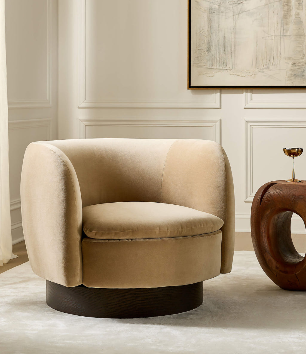 THE ONE × Muir — Taupe Velvet Swivel Chair