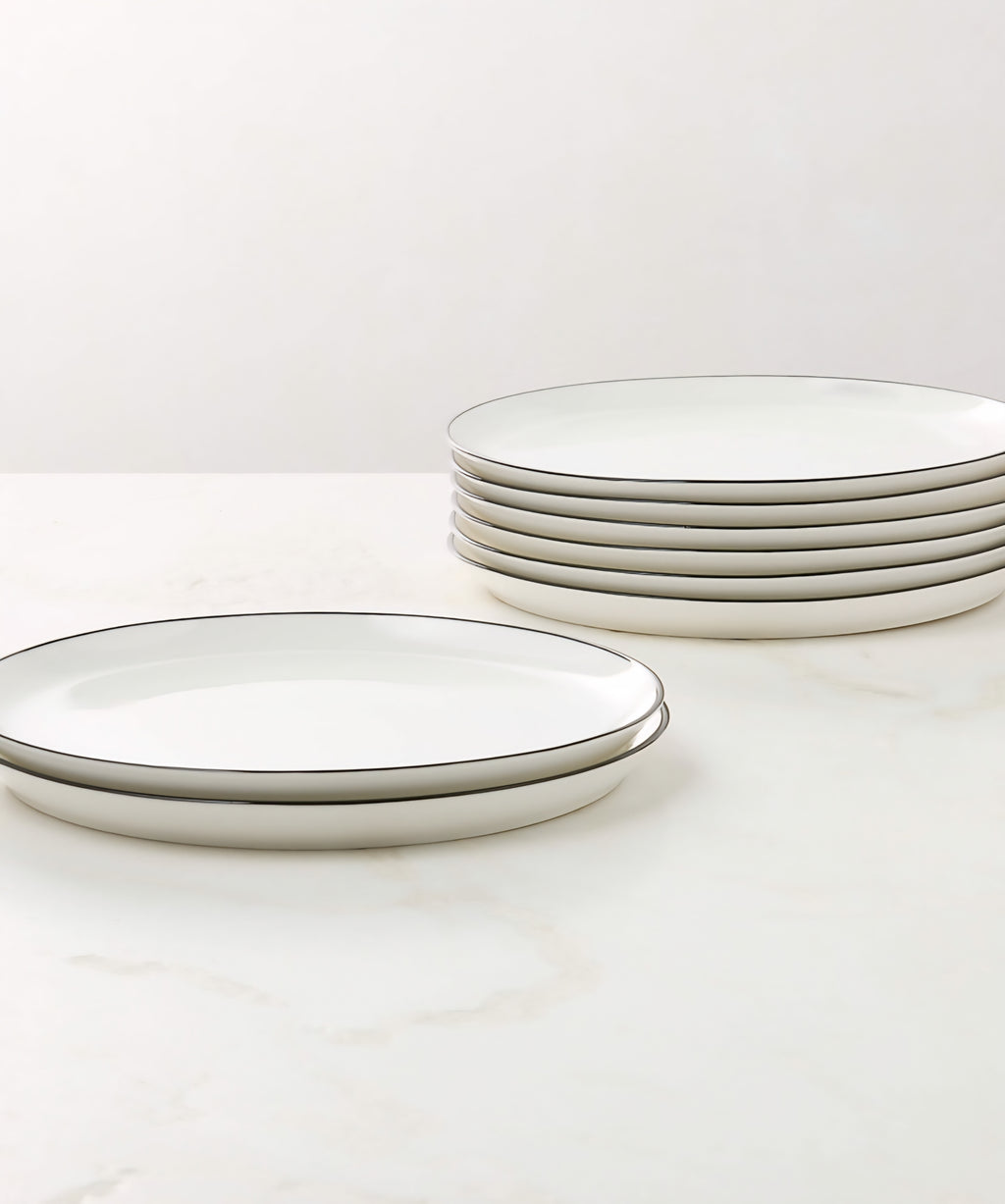 THE ONE × Contact — White Ceramic Dinner Plates with Black Rim