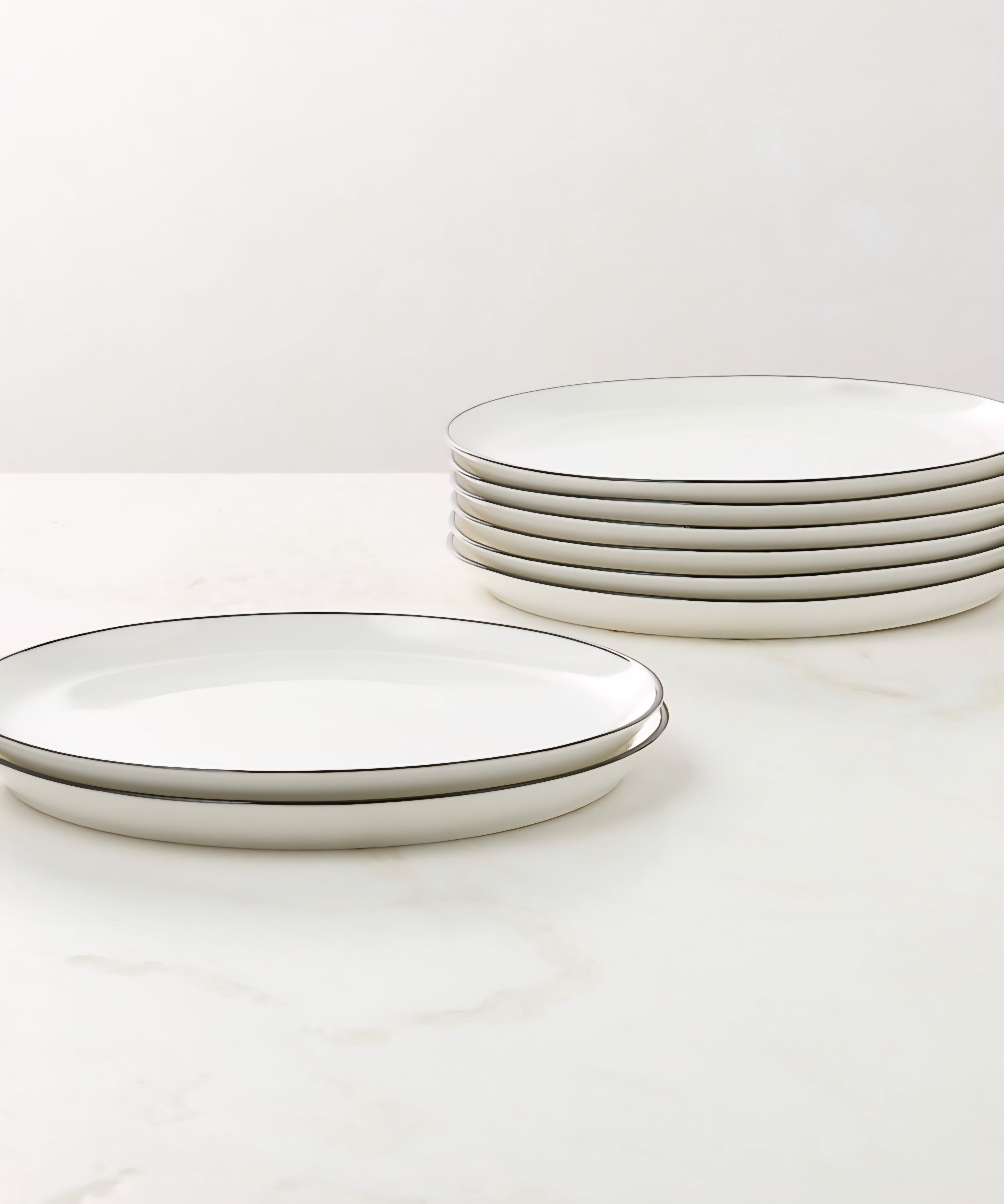 THE ONE × Contact — White Ceramic Dinner Plates with Black Rim