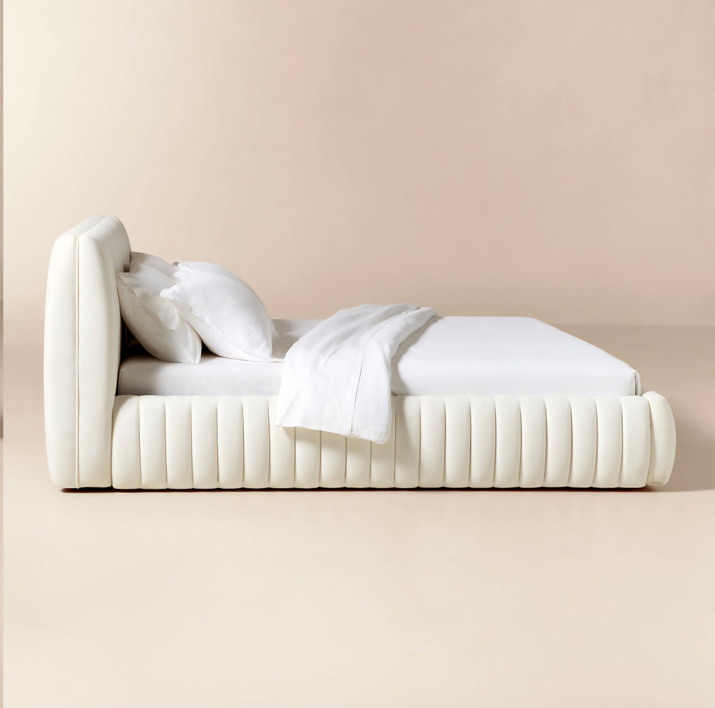 THE ONE × Wolcott — Channeled White Performance Fabric King Bed