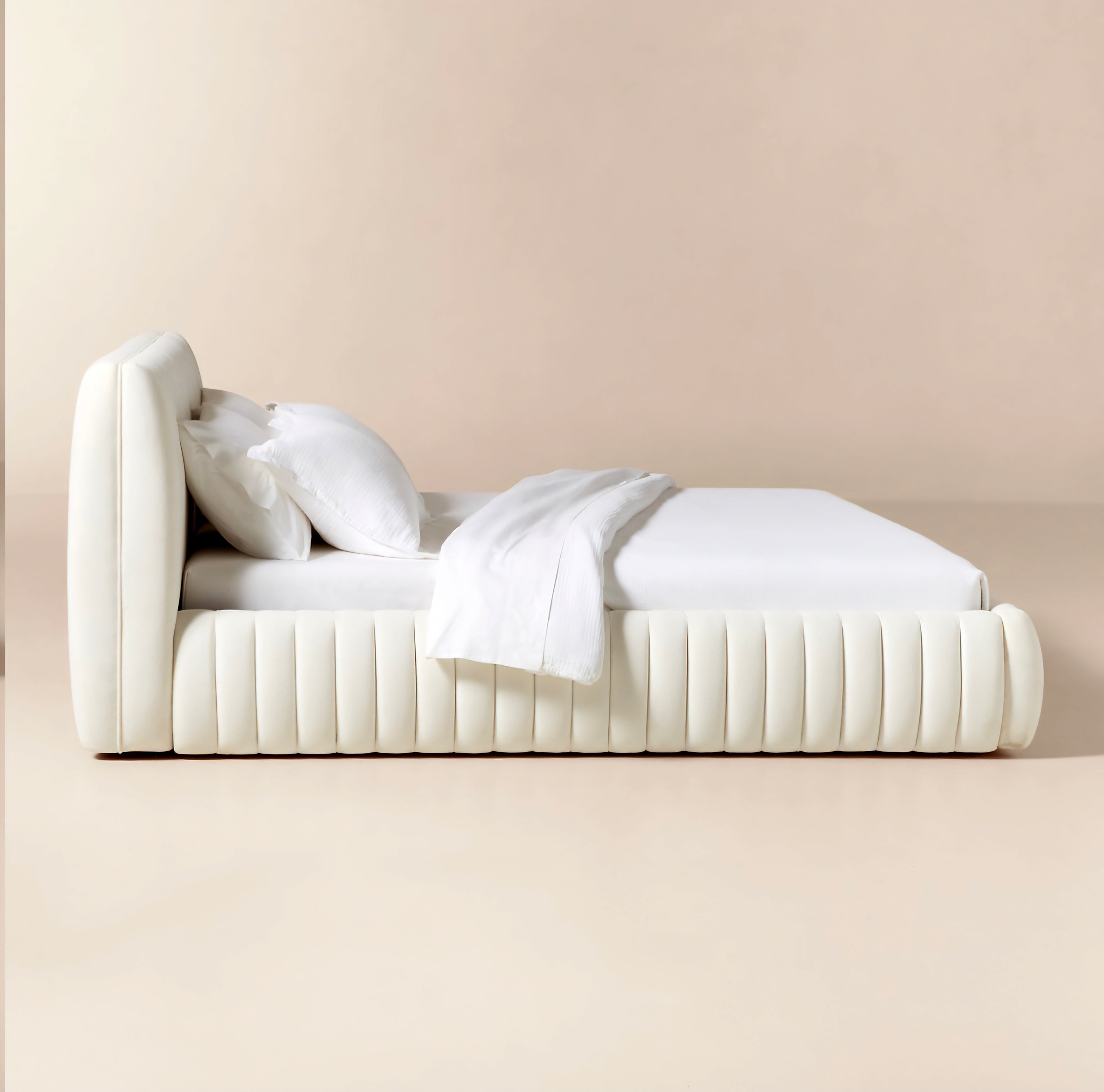 THE ONE × Wolcott — Channeled White Performance Fabric King Bed