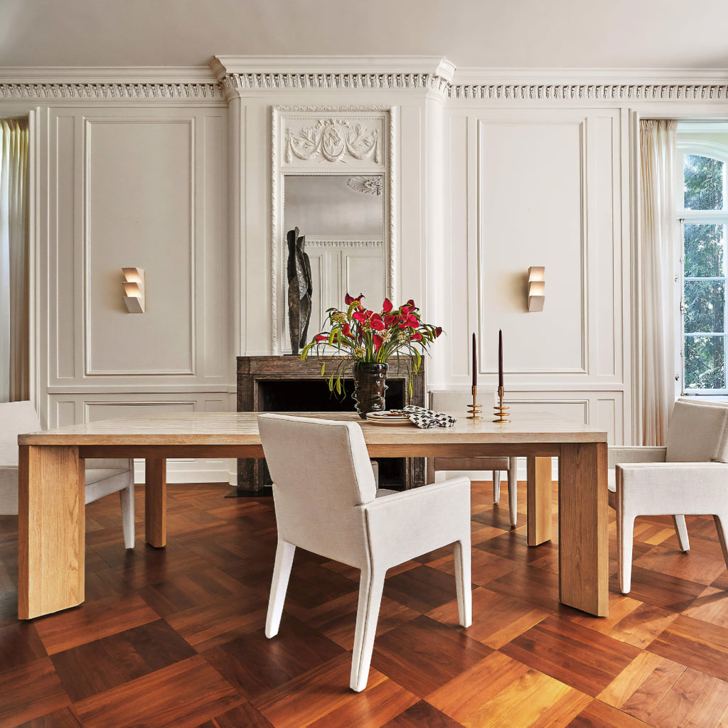 THE ONE × Sydney — Rectangular Travertine Dining Table with White Oak Legs