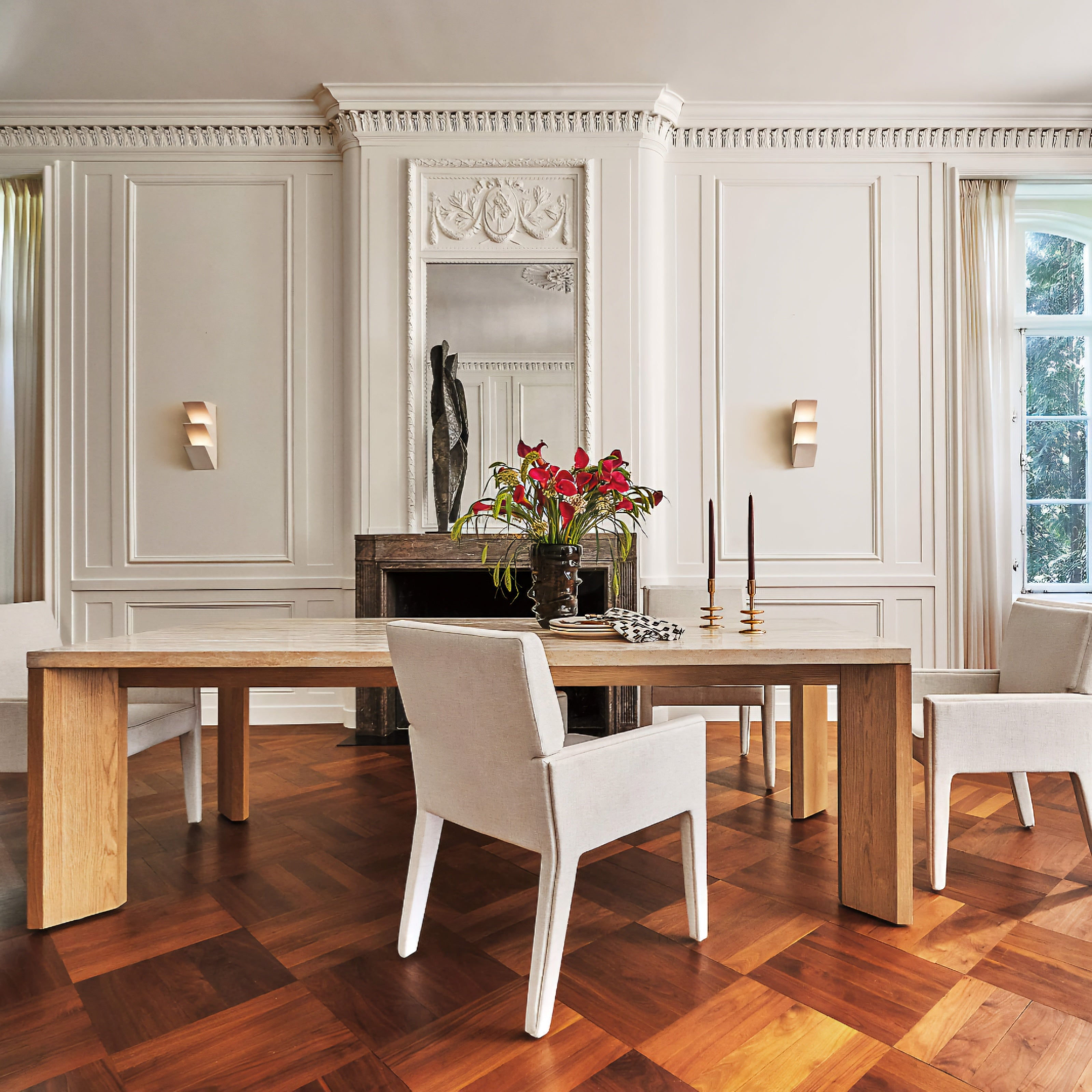 THE ONE × Sydney — Rectangular Travertine Dining Table with White Oak Legs