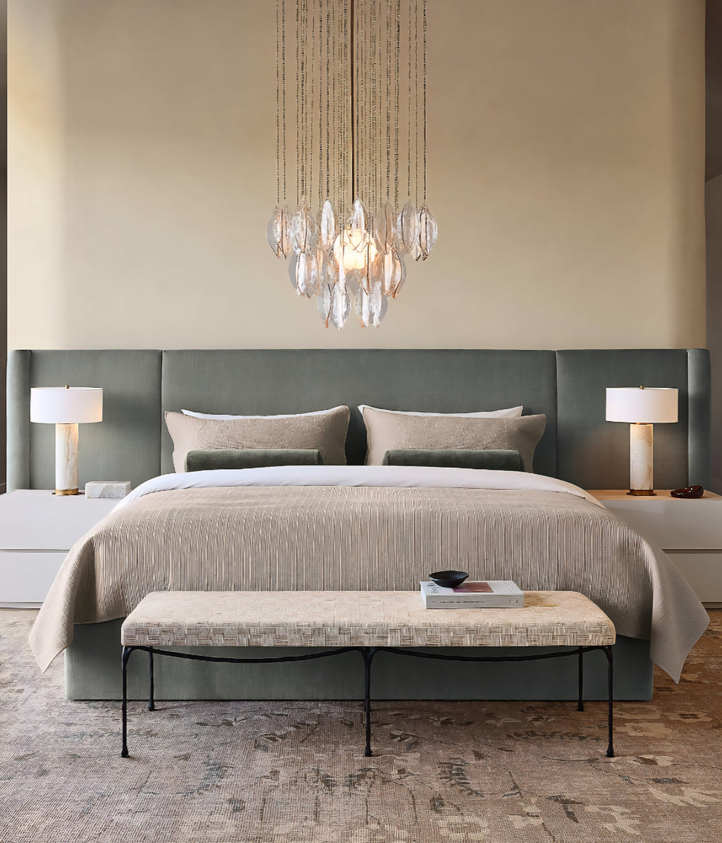 THE ONE × Abbott — Arctic Blue Velvet Upholstered Extended King Platform Bed