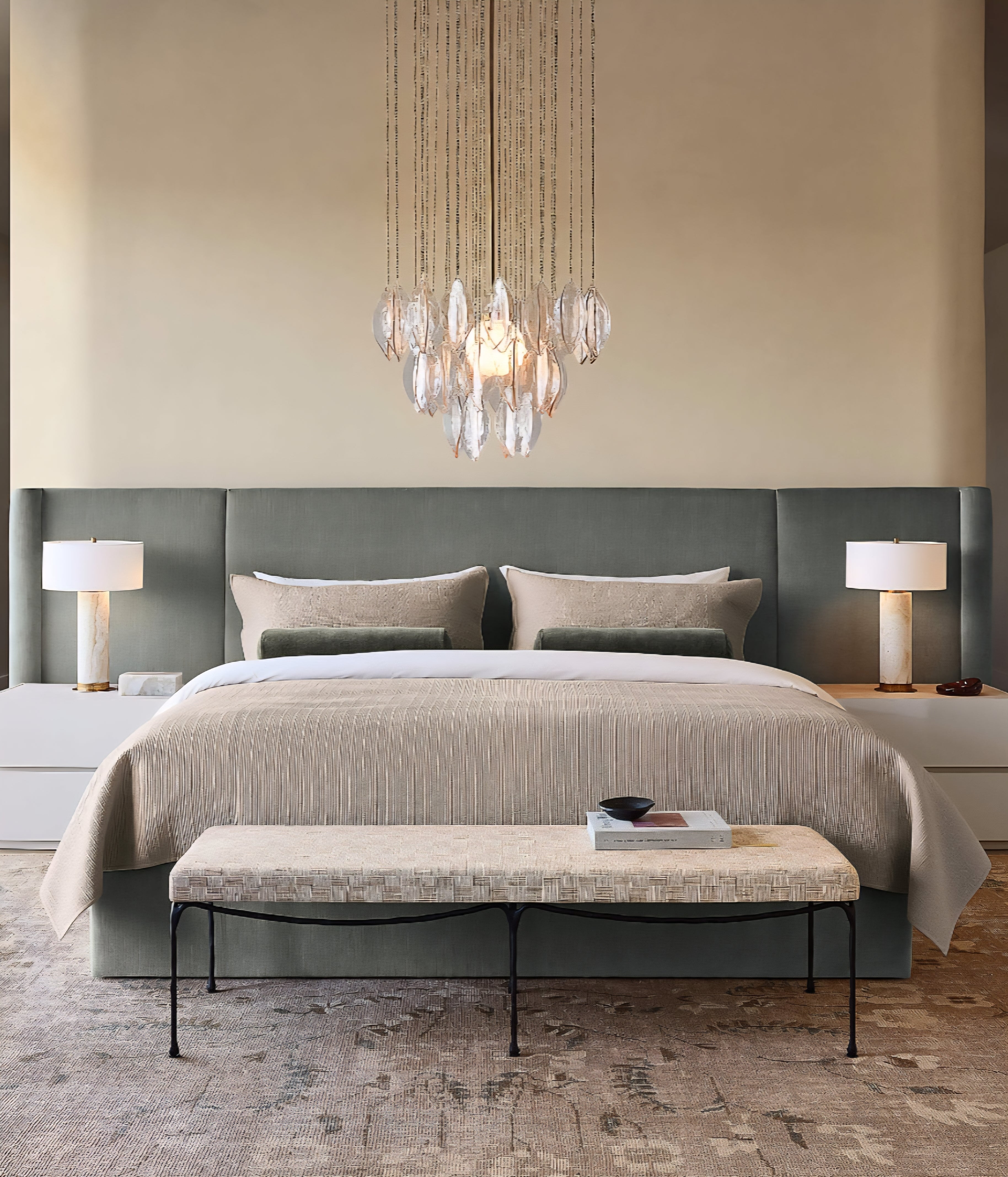 THE ONE × Abbott — Arctic Blue Velvet Upholstered Extended King Platform Bed