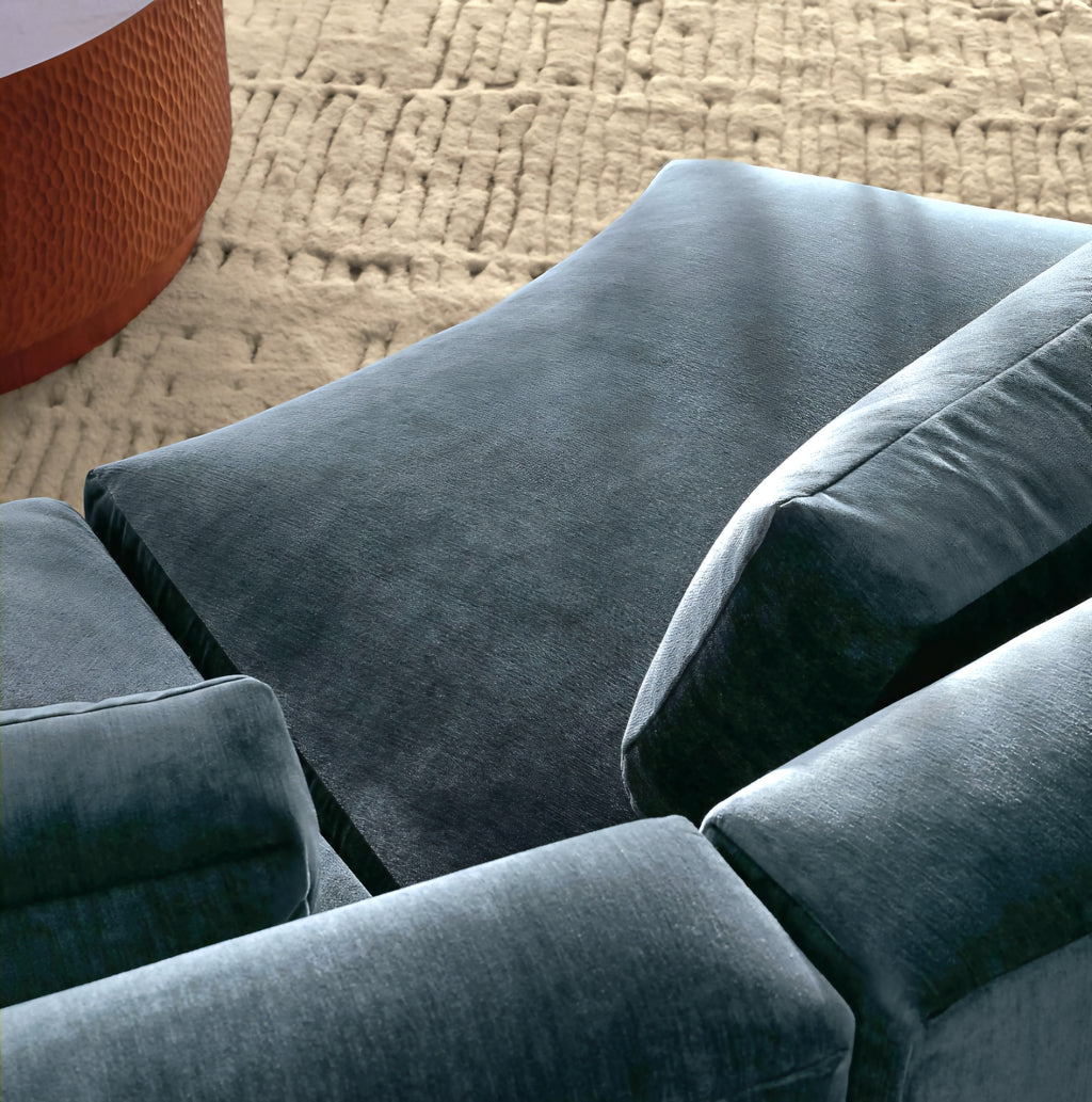 THE ONE × Sonora — Curved Blue Performance Velvet 
2-Piece Sectional.