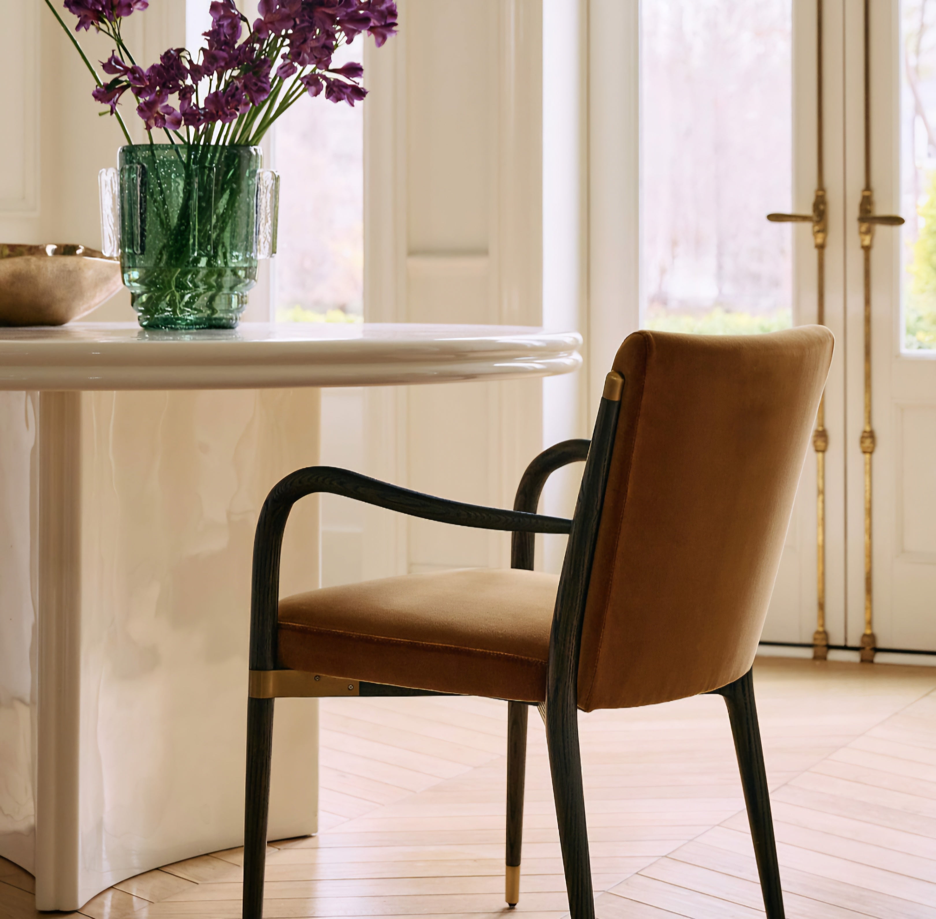 THE ONE × Norrie — Smoked Amber Velvet Dining Armchair