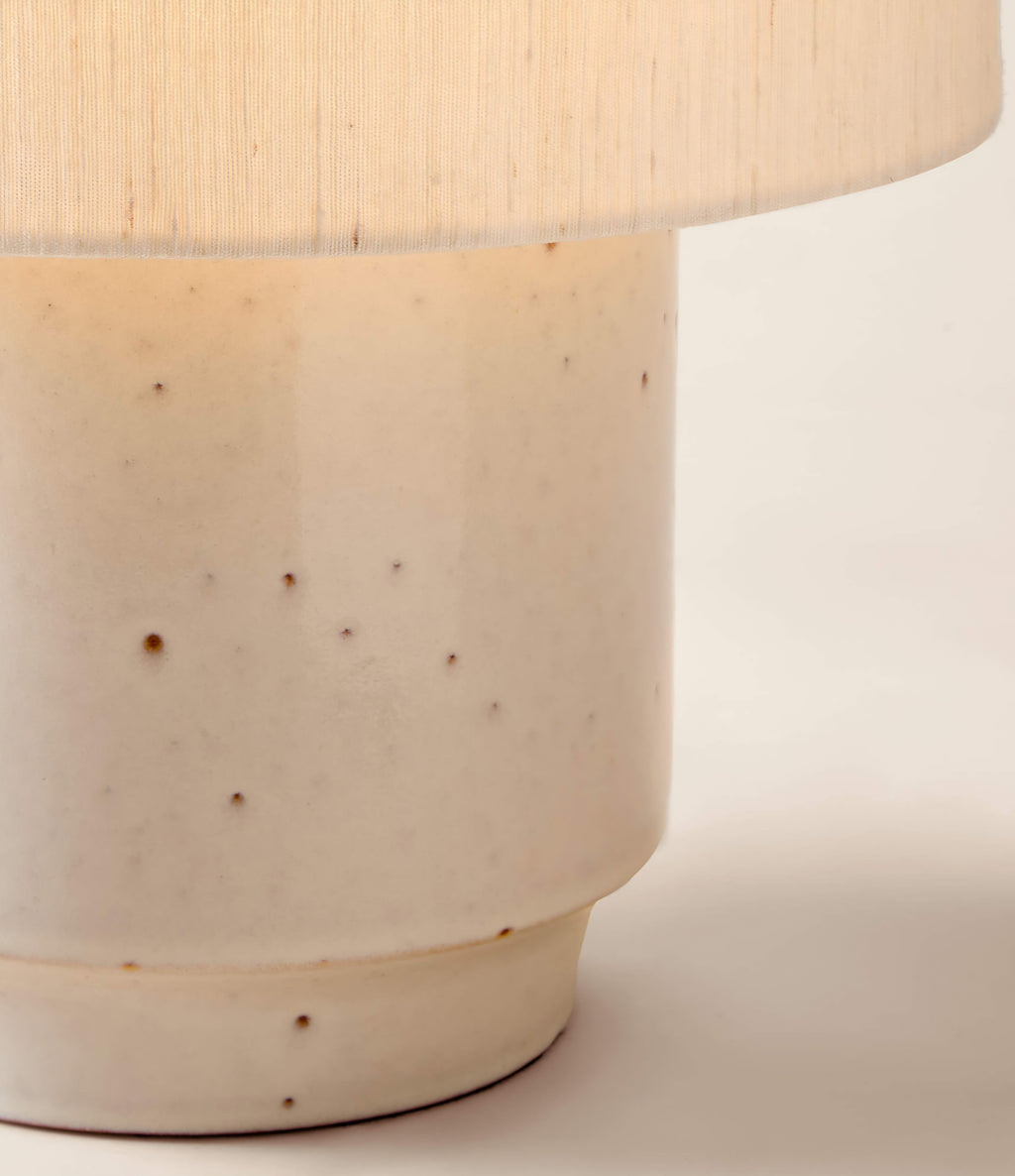 THE ONE × Rosalind — White Ceramic Reactive Glaze Table Lamp with Silk Shade