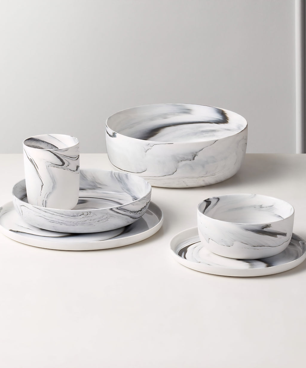 THE ONE × Swirl — 3-Piece Black and White Dinnerware Set
