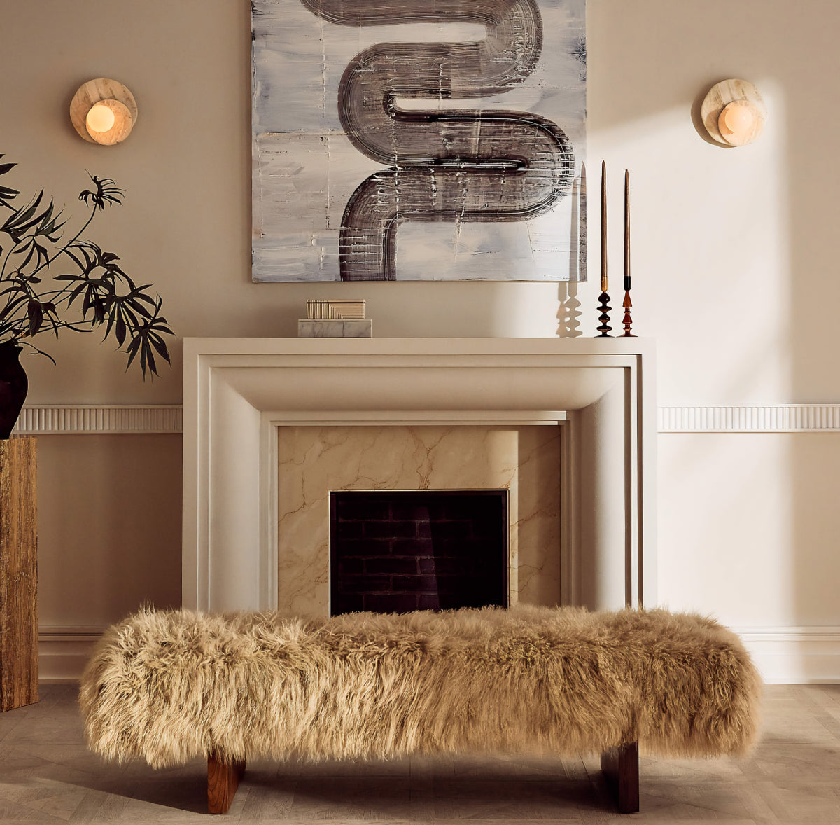 THE ONE × Socca — Sheepskin Upholstered Bench