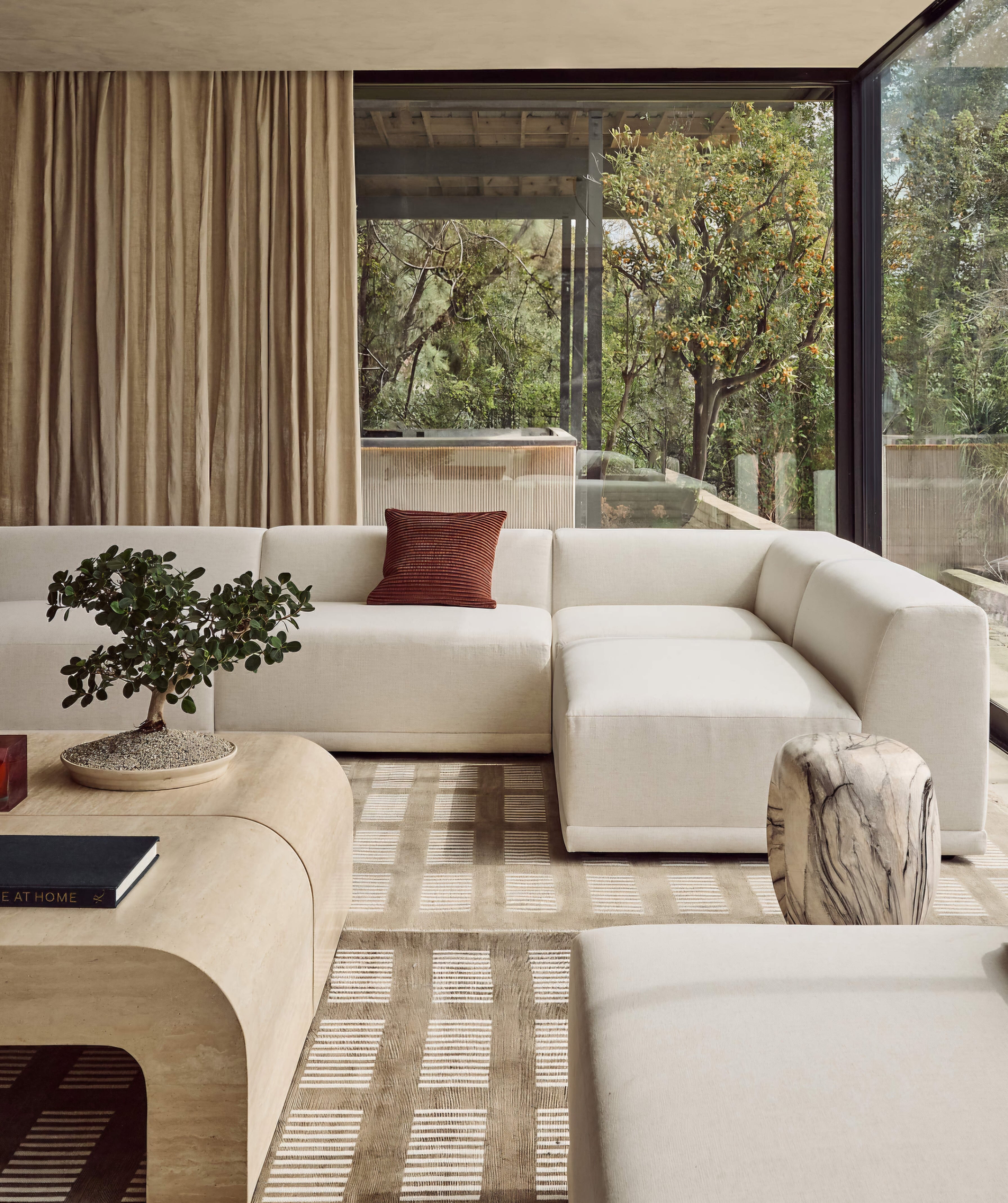 THE ONE × Faible — 6-Piece U-Shaped White Performance Linen Standard Depth Sectional Sofa with Right Arm