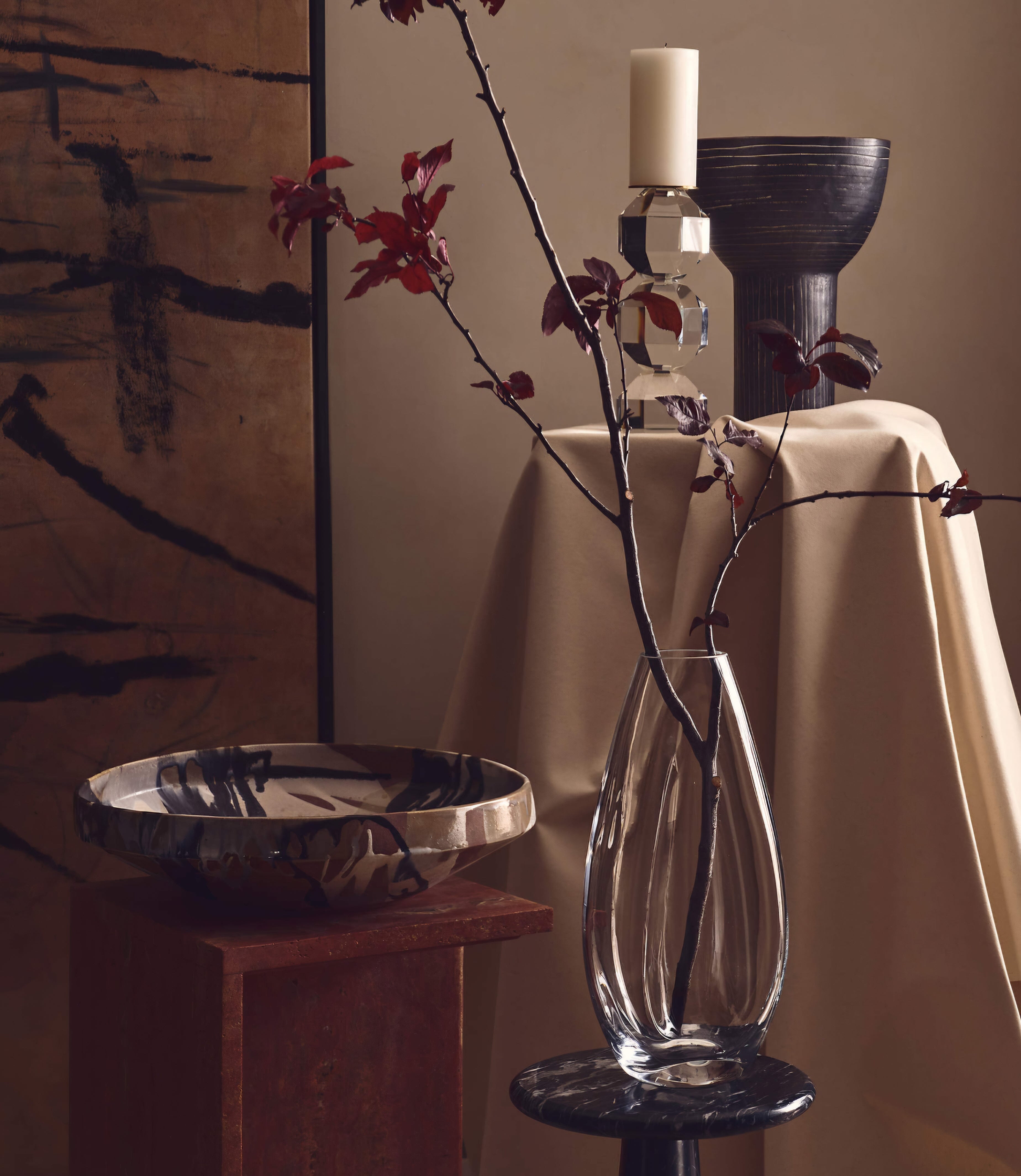THE ONE × Notus — Tan and Black Ceramic Decorative Large Bowl with Reactive Glaze