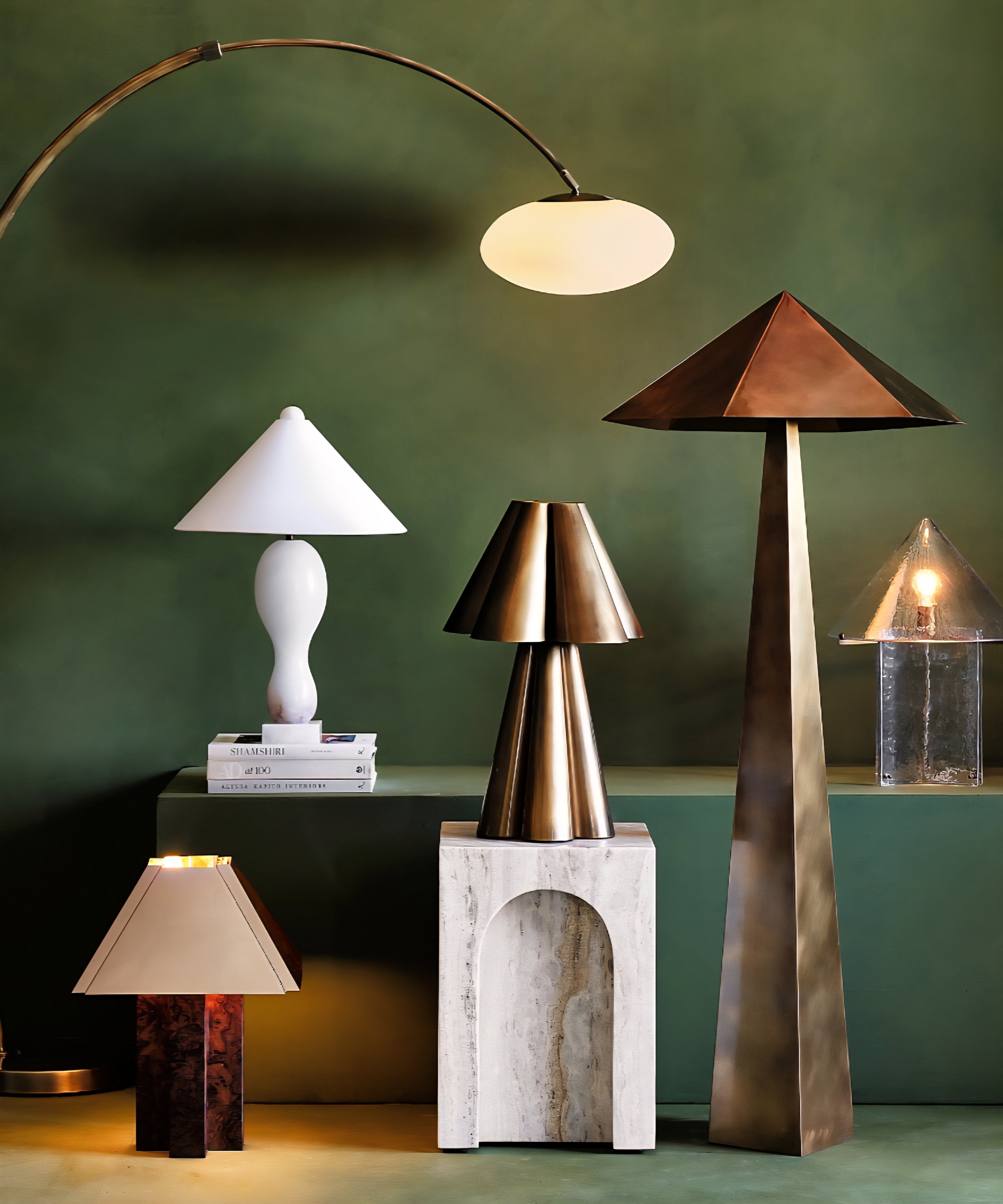 THE ONE × Moon — Brass Arc Floor Lamp with Glass Shade