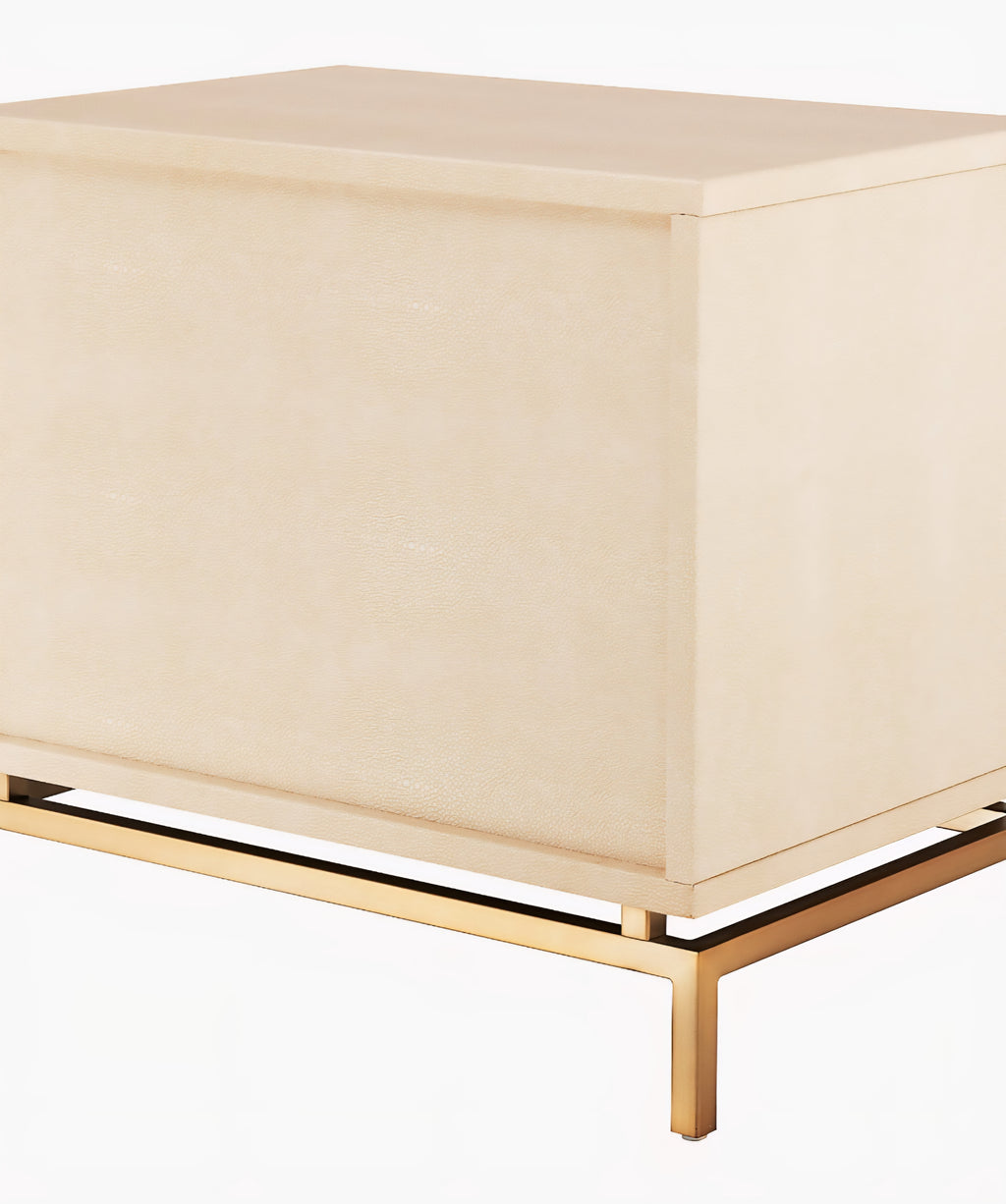 THE ONE × Dover — 2-Drawer Warm White Lacquered Nightstand with Travertine Top
