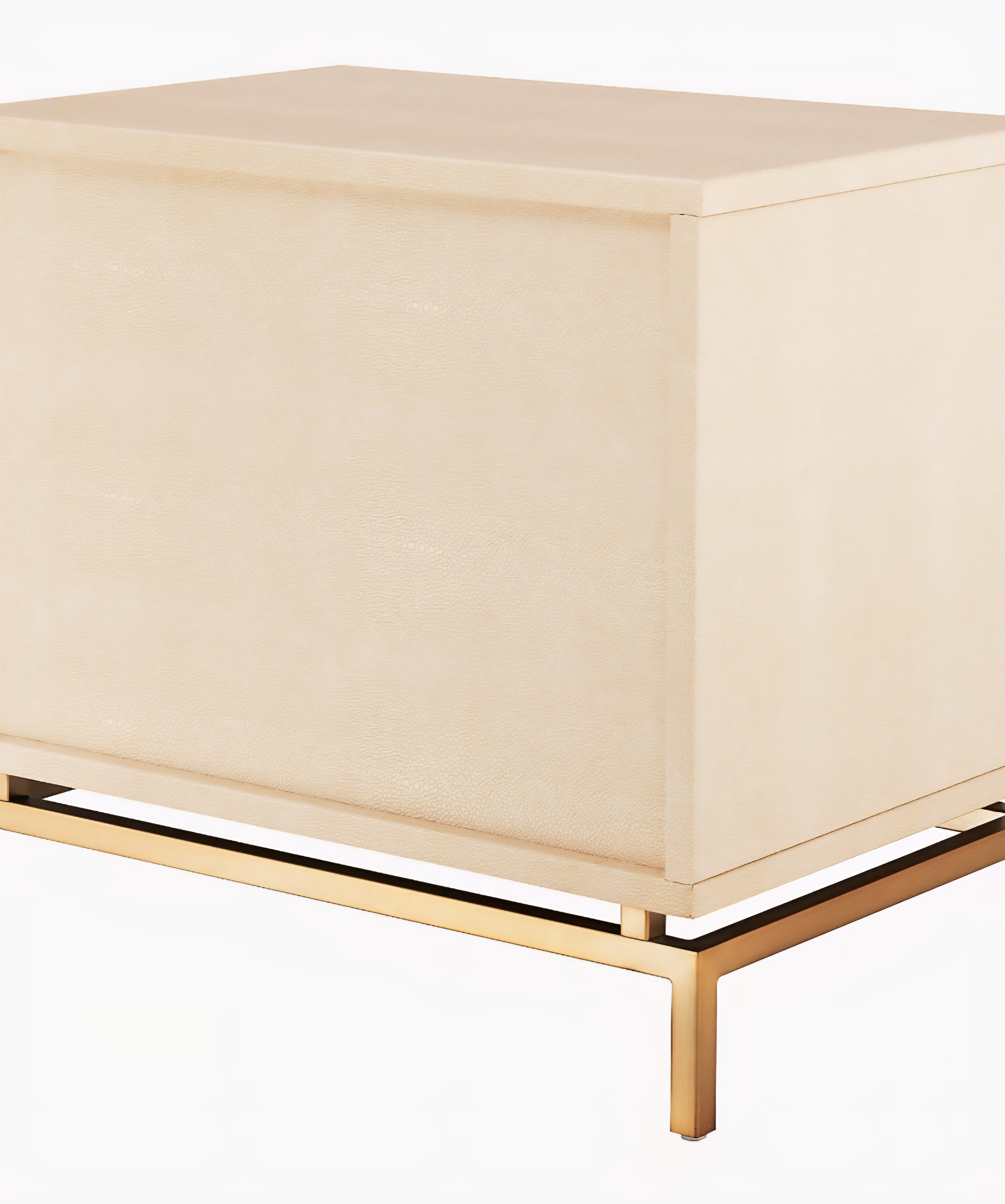 THE ONE × Dover — 2-Drawer Warm White Lacquered Nightstand with Travertine Top