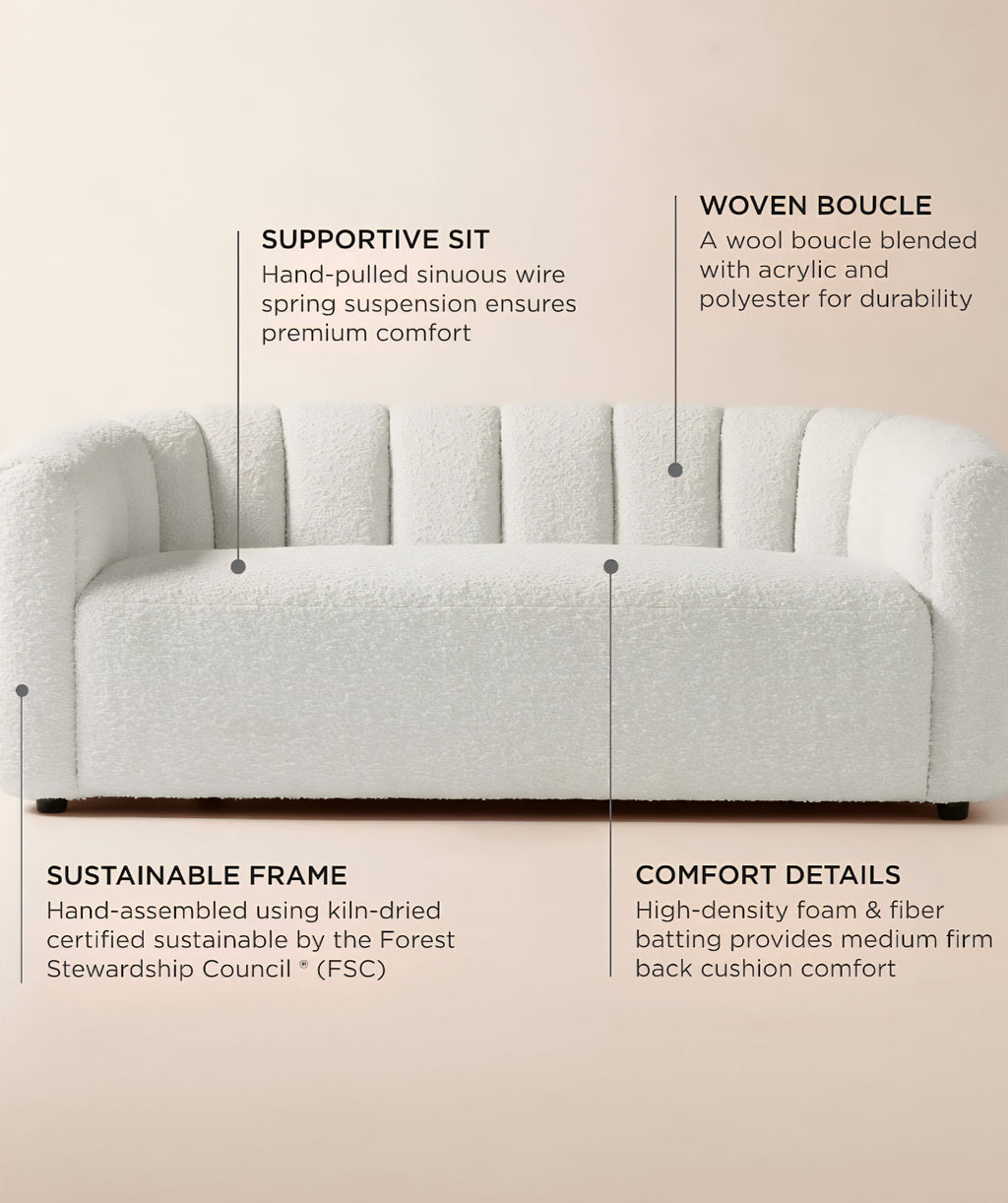 THE ONE × Fitz — Channeled White Boucle Loveseat