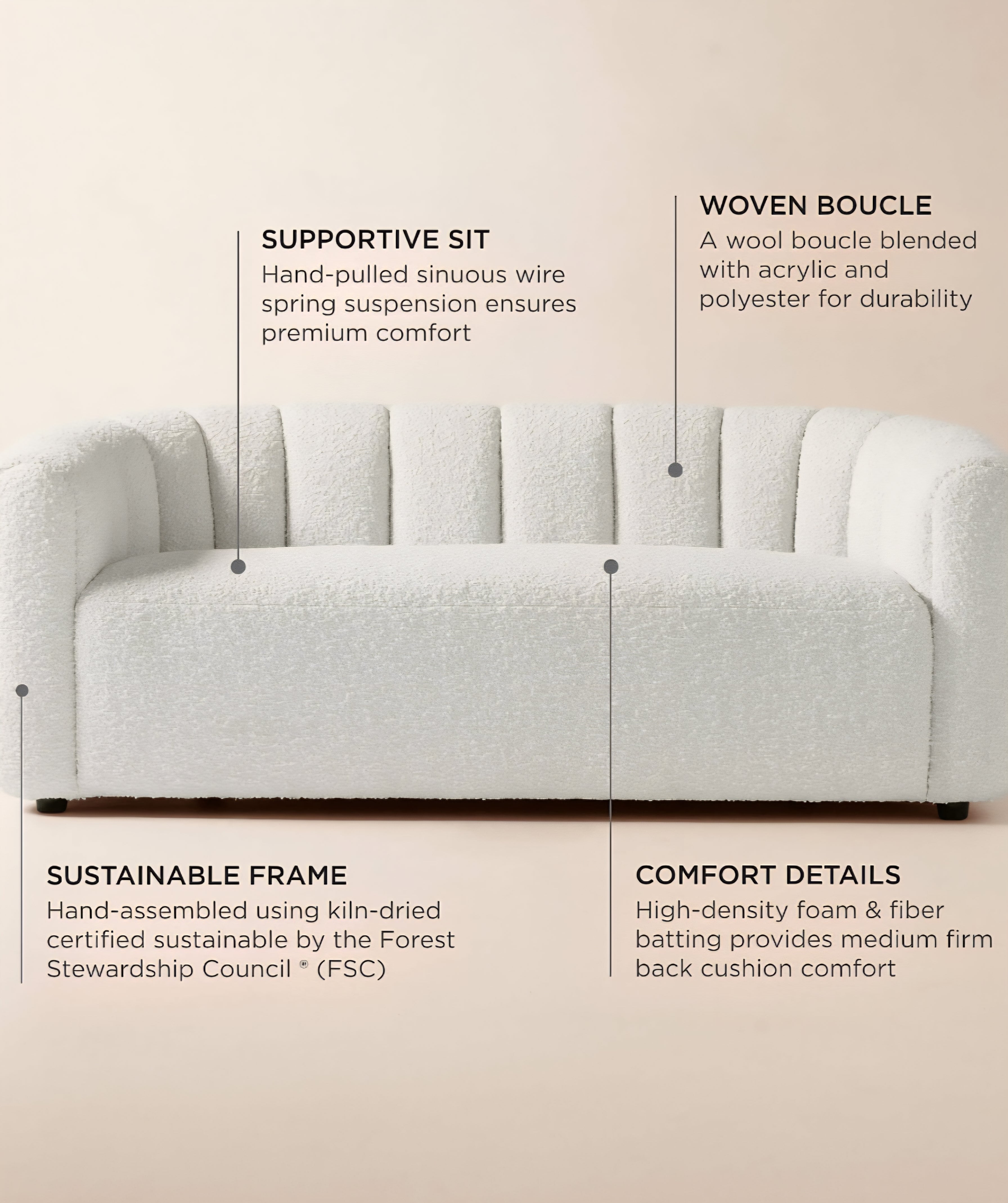 THE ONE × Fitz — Channeled White Boucle Loveseat