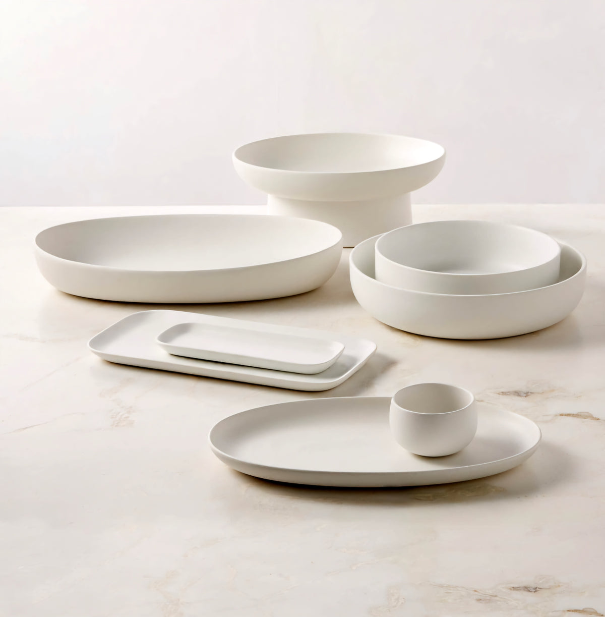THE ONE × Mori — Matte White Pedestal Serving Bowl