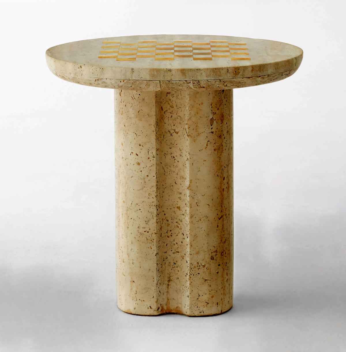 THE ONE × Kikko — White Travertine & Brass Inlay Game Side Table