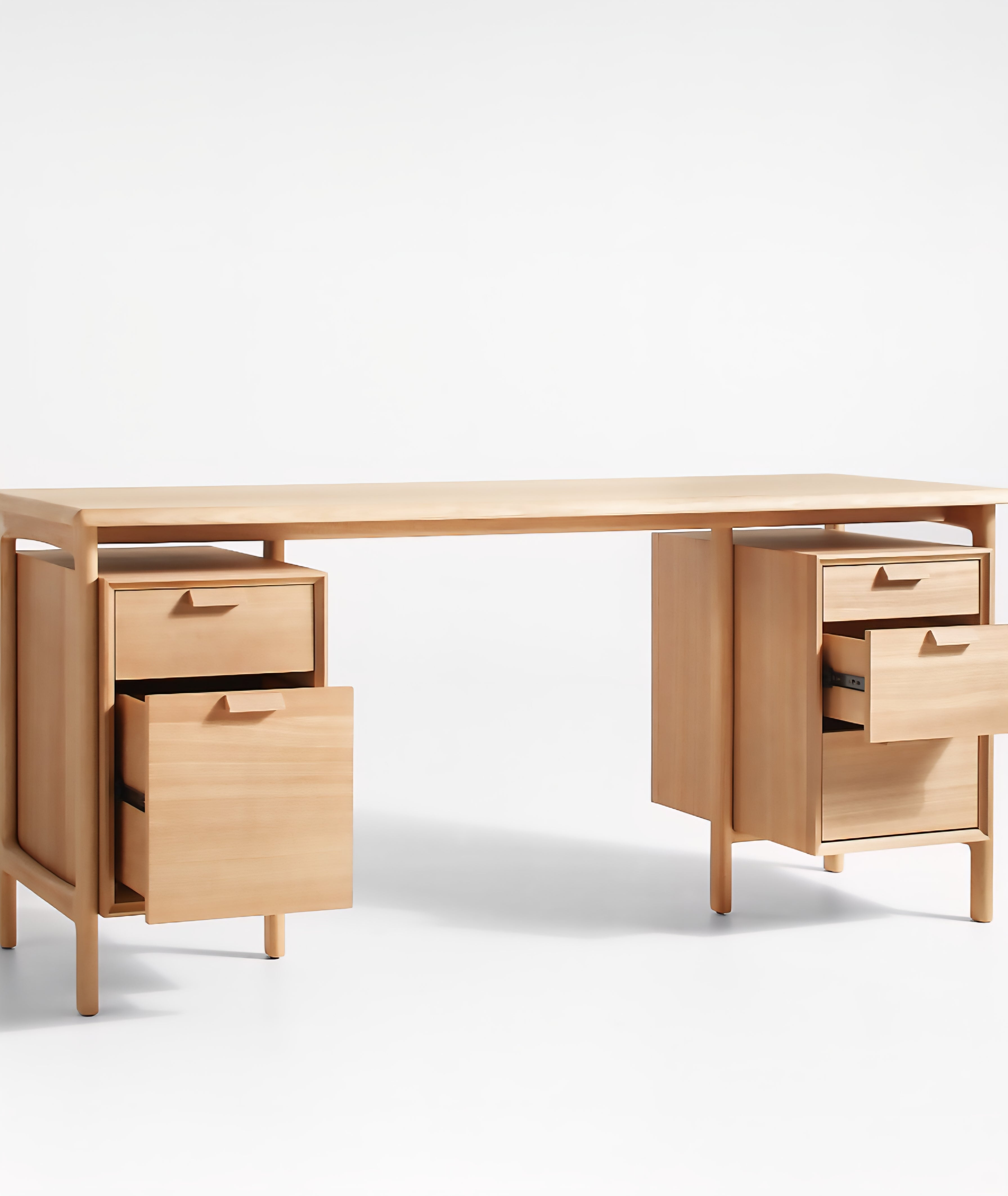 THE ONE × Elias — Natural Elm Wood Desk with File Cabinet (66")
