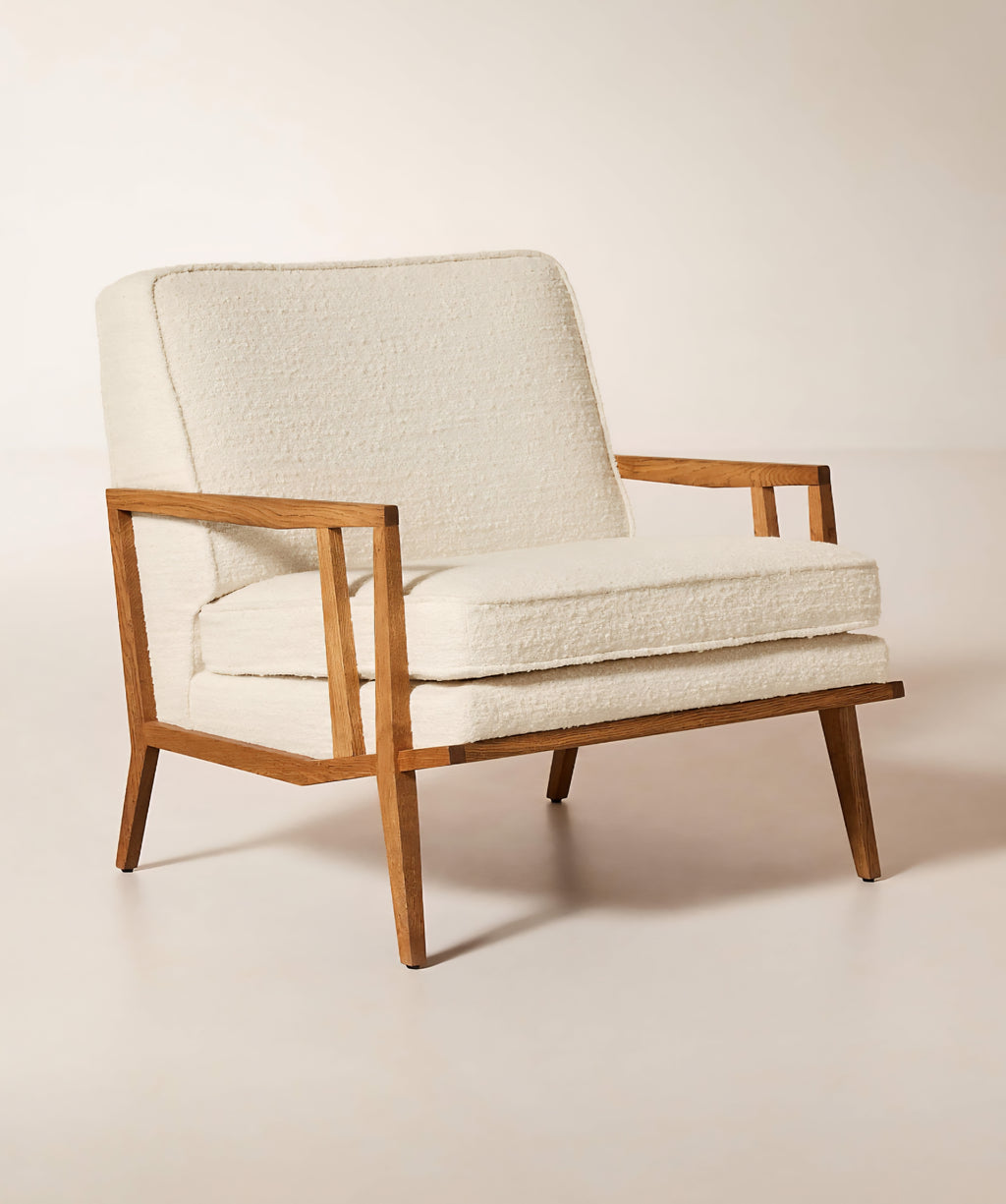 THE ONE × Director — White Boucle Accent Chair