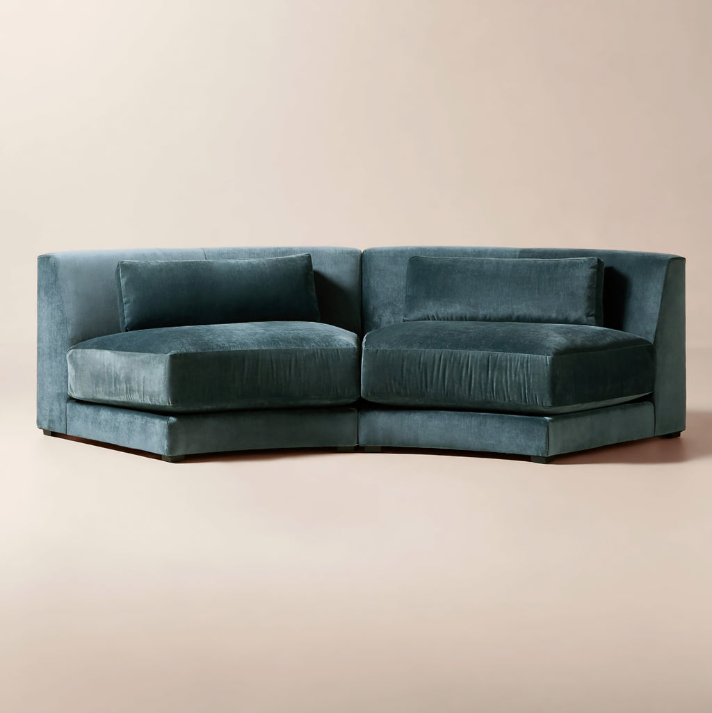 THE ONE × Sonora — Curved Blue Performance Velvet 
2-Piece Sofa