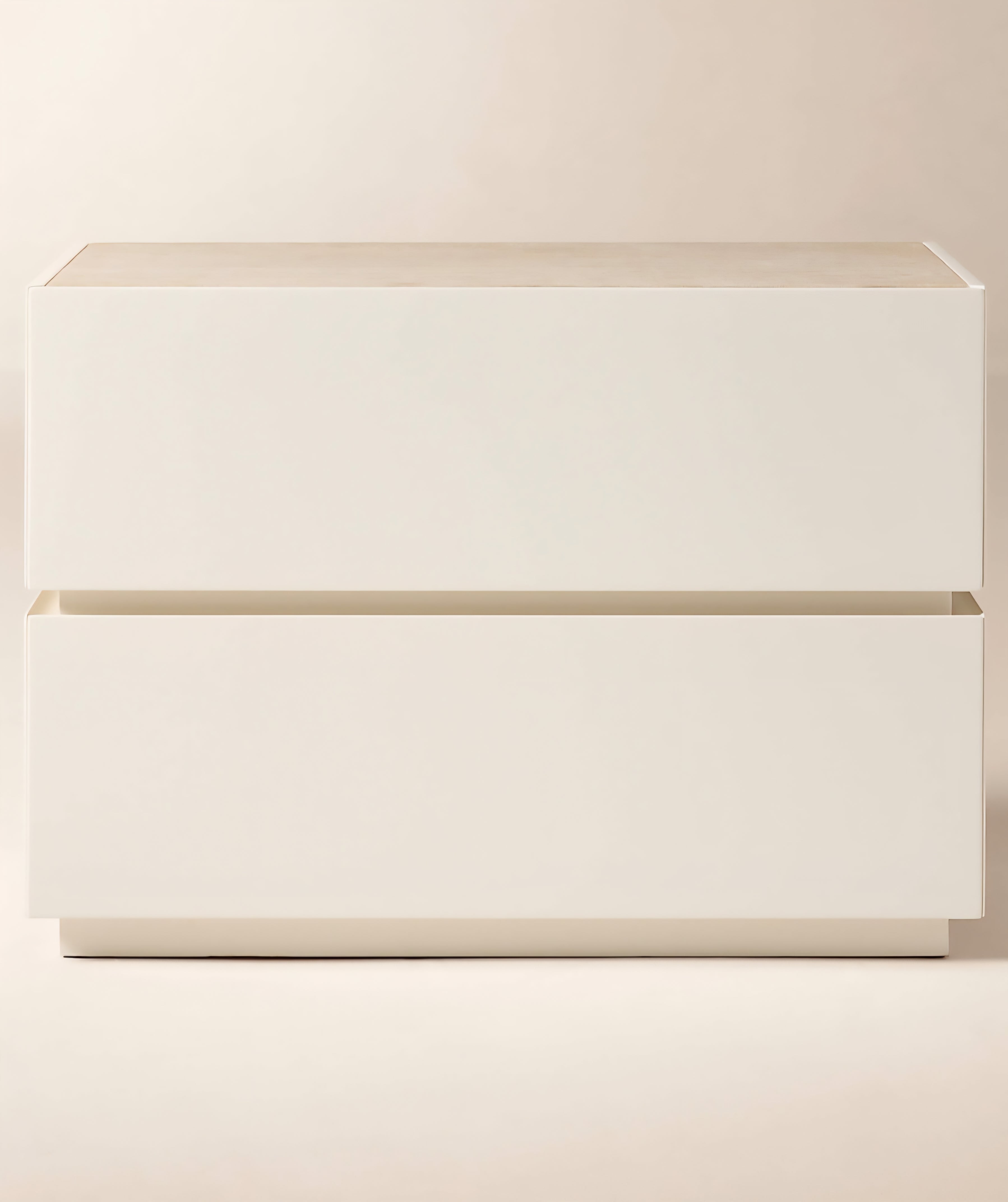 THE ONE × Dover — Warm White Lacquered Nightstand with Travertine Top