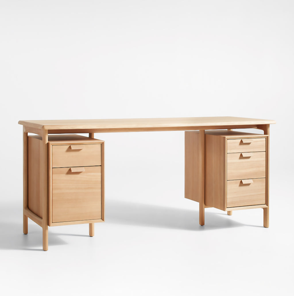 THE ONE × Elias — Natural Elm Wood Desk with File Cabinet (66")