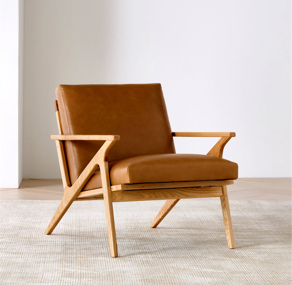 THE ONE × Cavett — Wood and Leather Accent Chair
