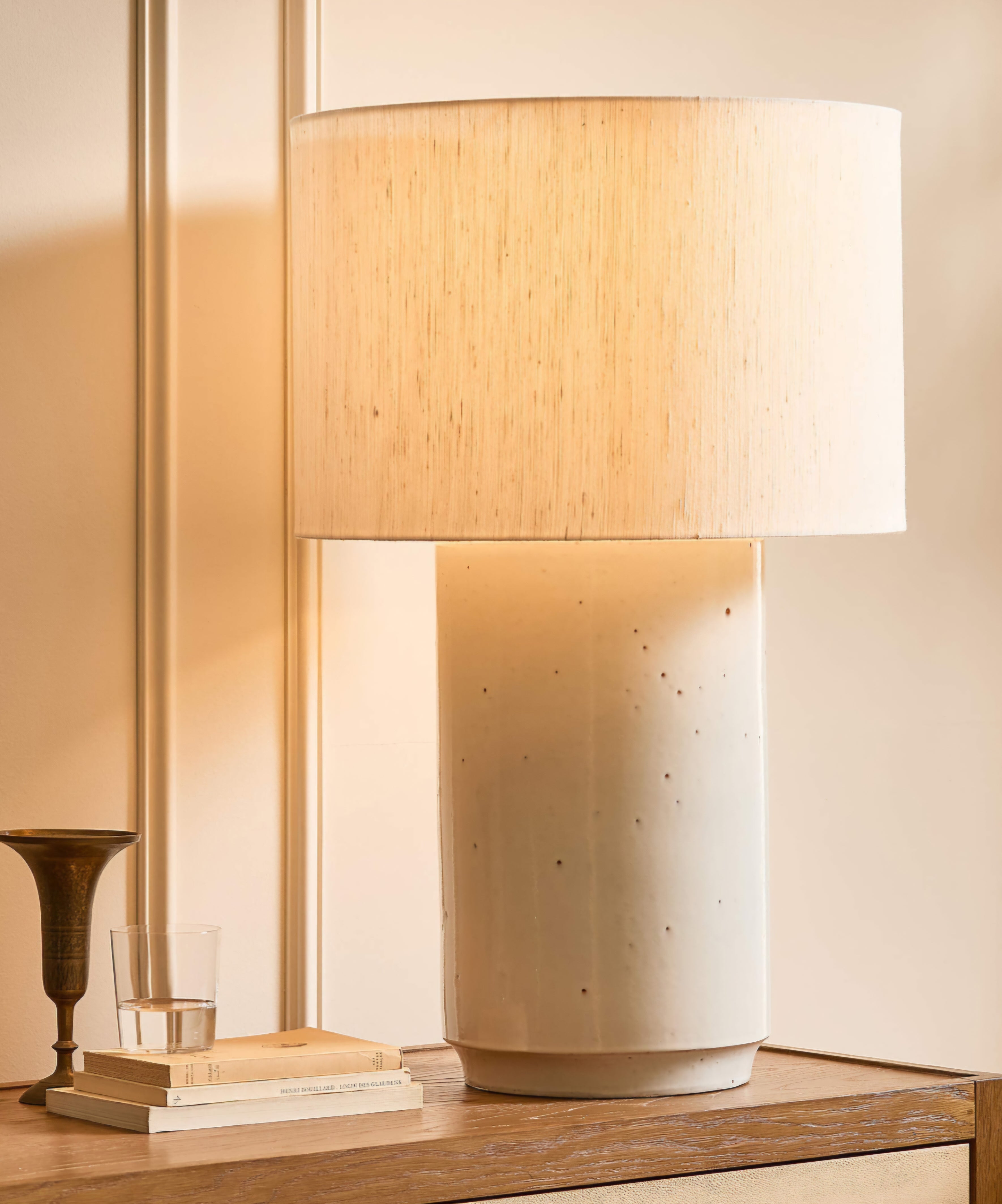 THE ONE × Rosalind — White Ceramic Reactive Glaze Table Lamp with Silk Shade