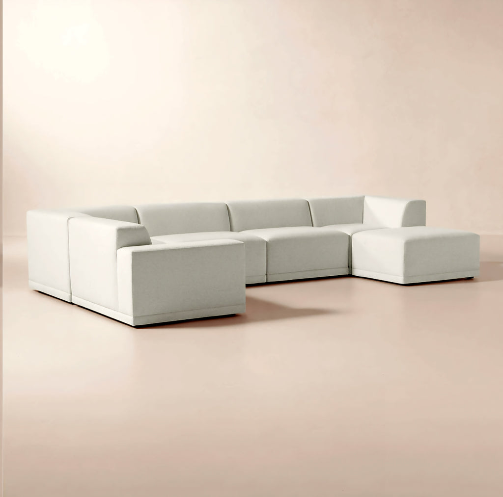 THE ONE × Faible — 6-Piece U-Shaped White Performance Linen Standard Depth Sectional Sofa with Left Arm