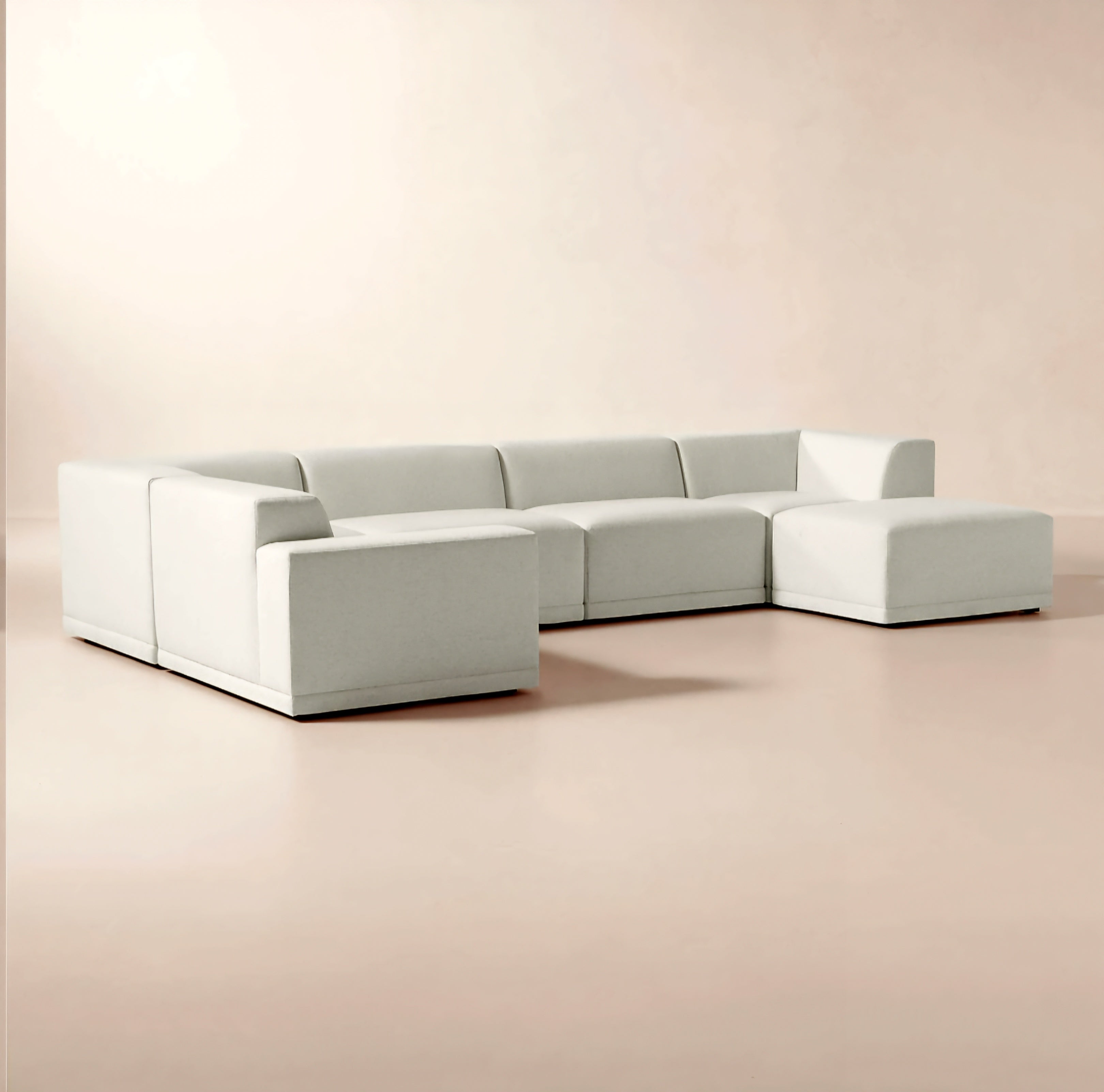 THE ONE × Faible — 6-Piece U-Shaped White Performance Linen Standard Depth Sectional Sofa with Left Arm