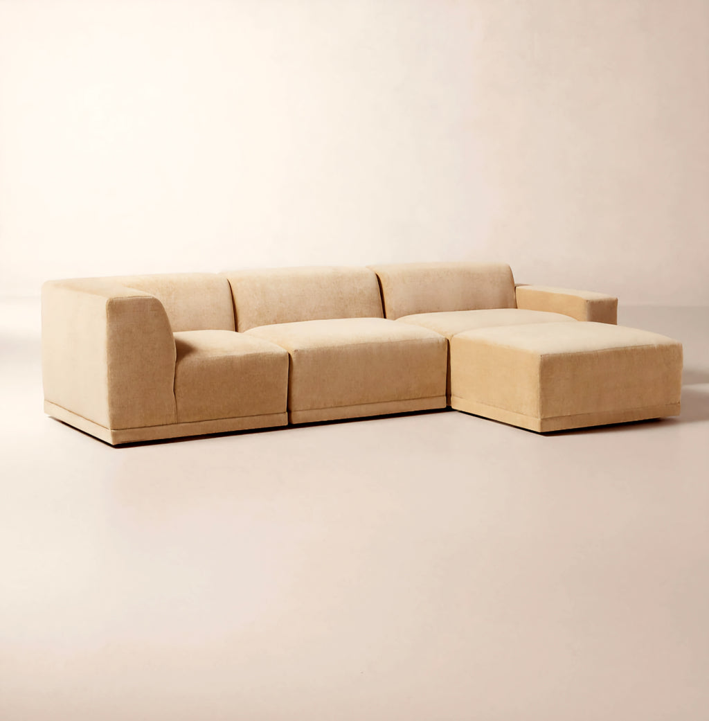 THE ONE × Faible — 4-Piece Modular Right-Arm Wheat Performance Velvet Standard Depth Sectional Sofa