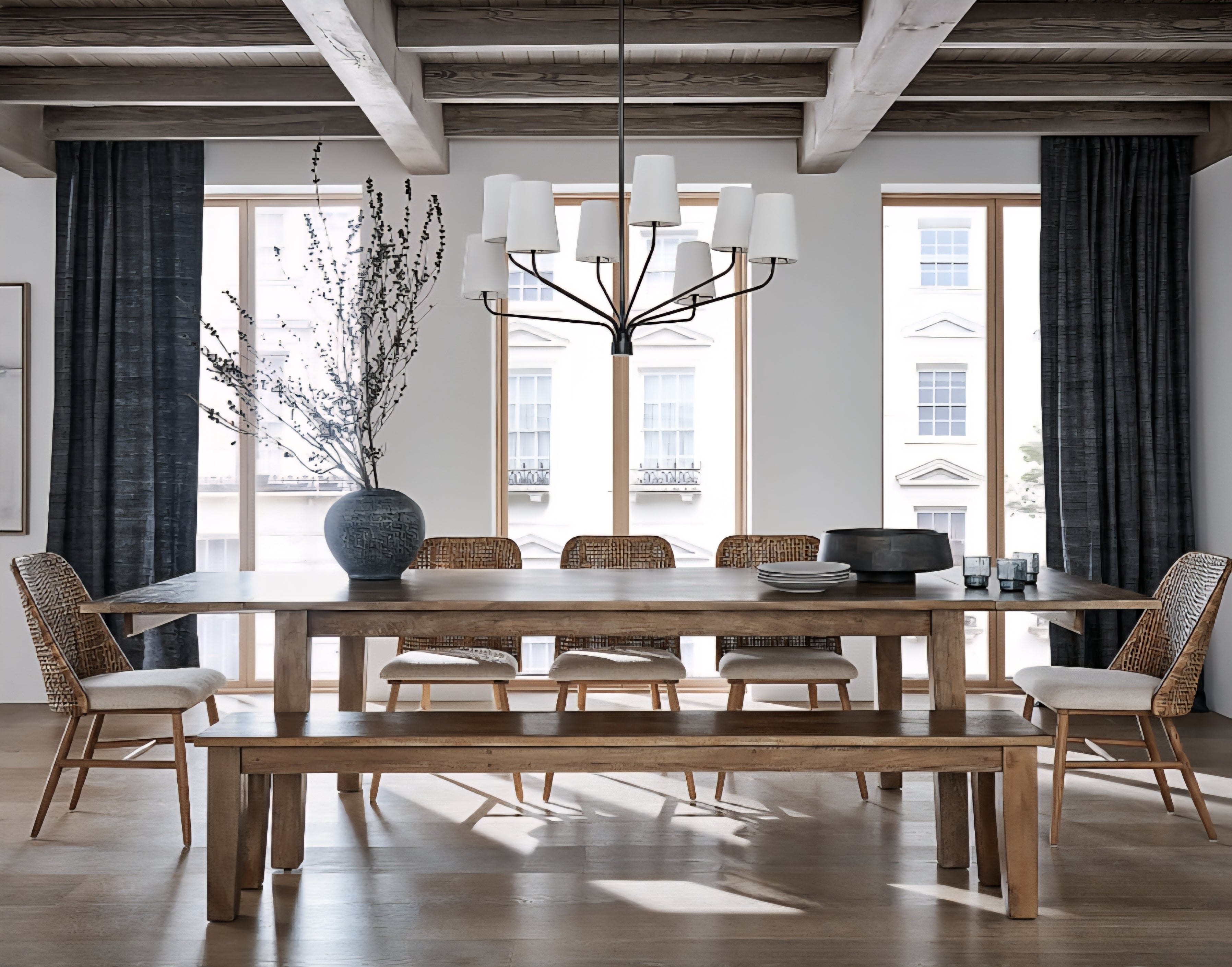 THE ONE × Basque — Weathered Light Brown Solid Wood Dining Table