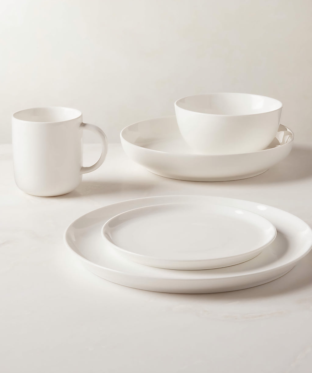 THE ONE × Contact — White Ceramic Dinner Plates with Black Rim