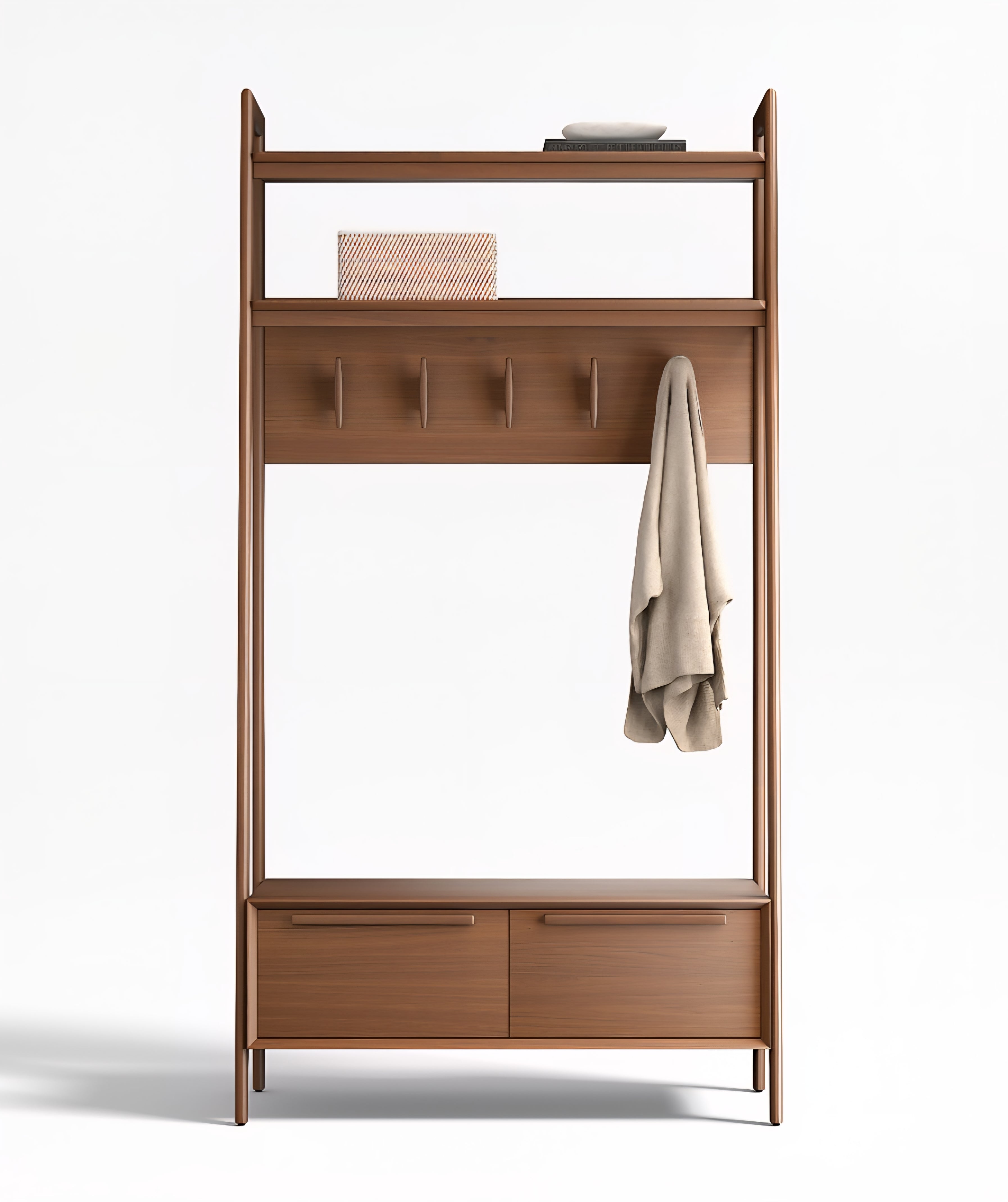 THE ONE × Tate — Walnut Wood Hall Tree with Bench and Shoe Storage (44")