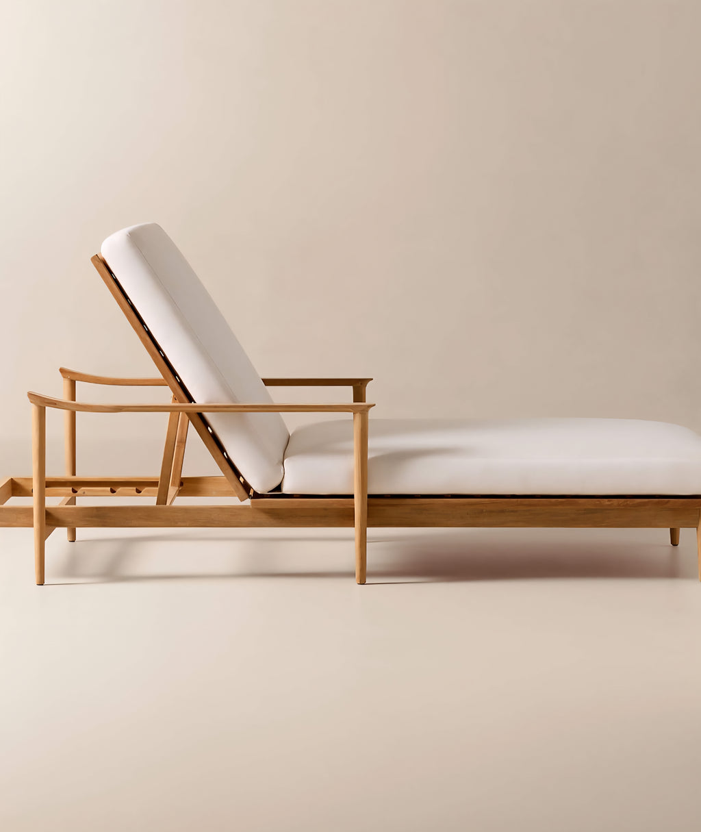 THE ONE × Tide — Teak Outdoor Sun Lounger with Ivory Sunbrella® Cushions