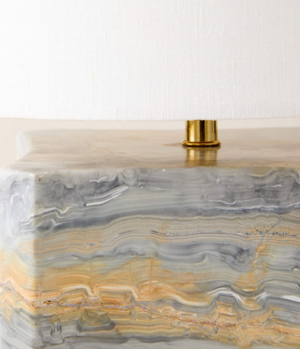 THE ONE × Anelle — Petite Blue Onyx Table Lamp with Linen Shade
