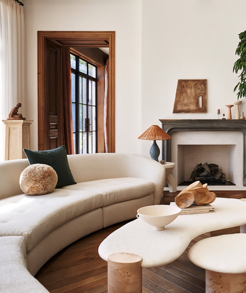 THE ONE × Courbe — Green Ceramic Table Lamp with Rattan Shade