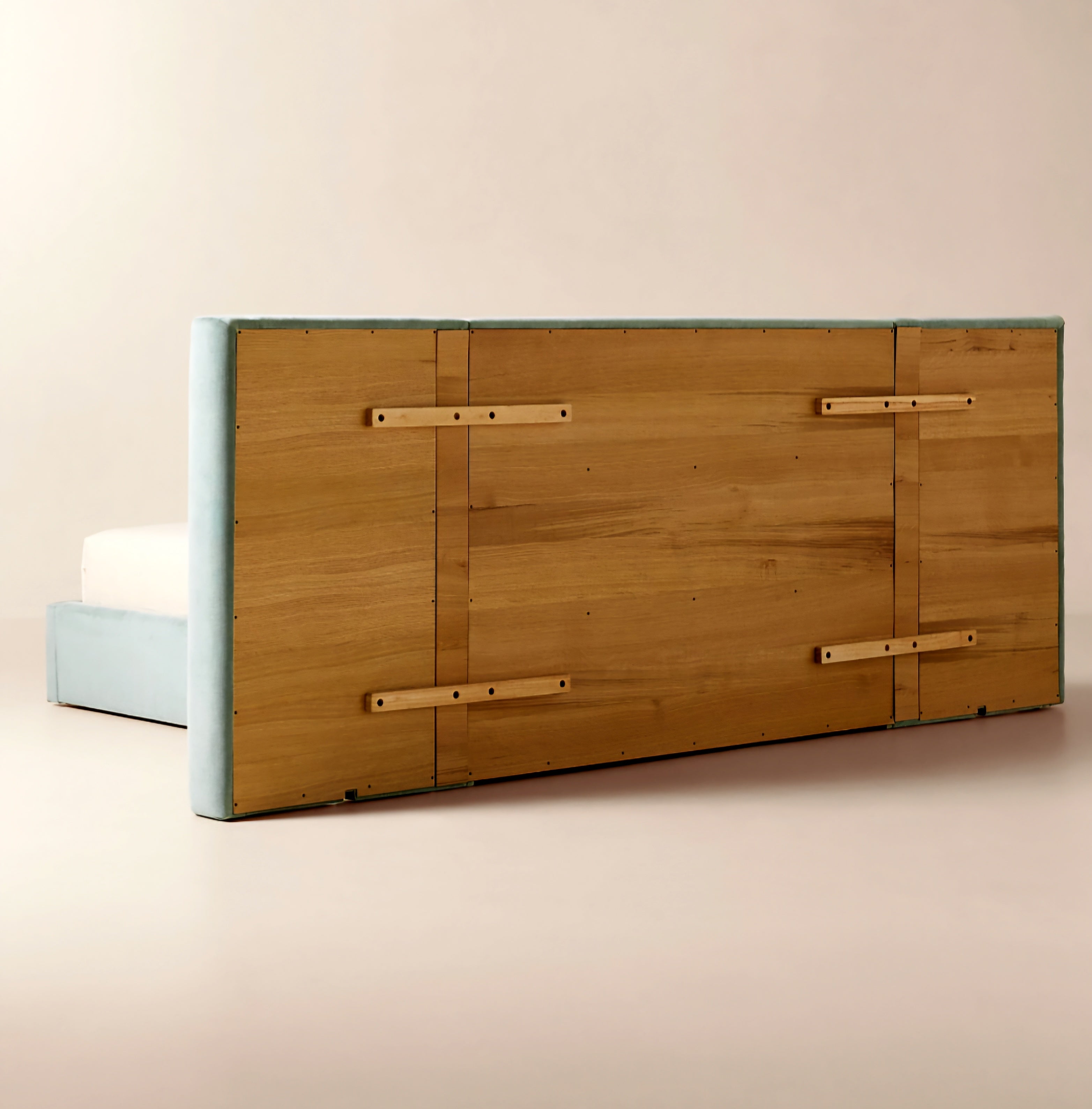 THE ONE × Abbott — Arctic Blue Velvet Upholstered Extended King Platform Bed