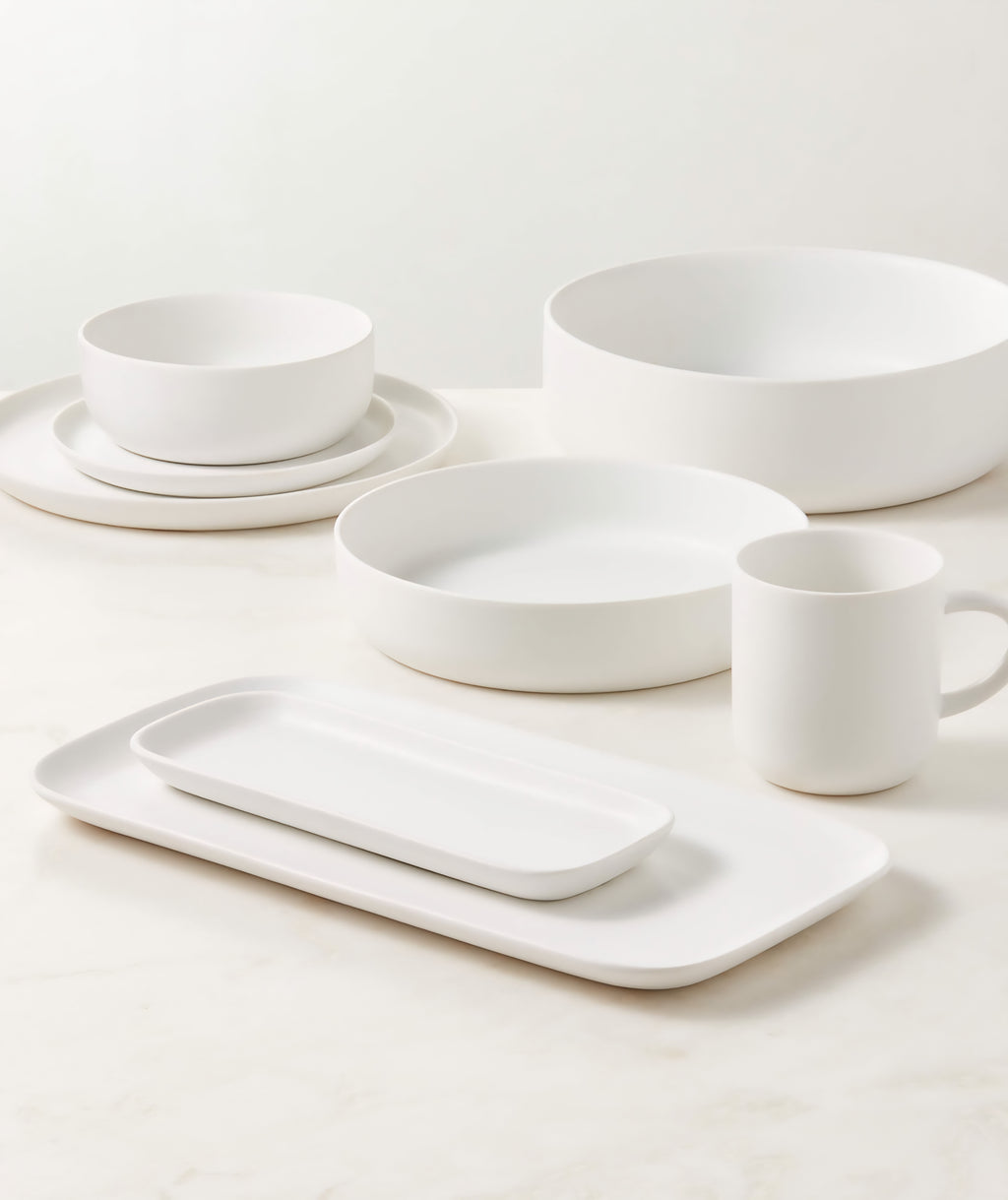 THE ONE × Mori — Matte White Low Serving Bowl