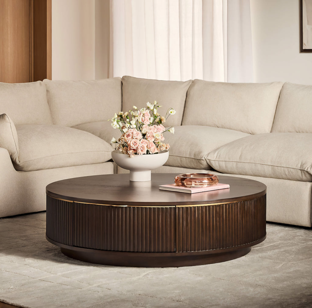 THE ONE × Davison — Round Fluted Dark Oak Coffee Table 
40" Round