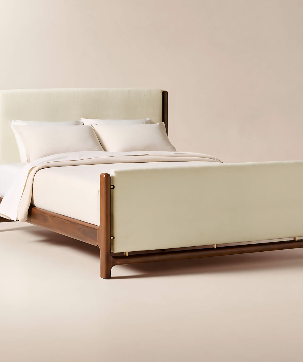 THE ONE × Tavola — Walnut and Warm White Upholstered Queen Bed