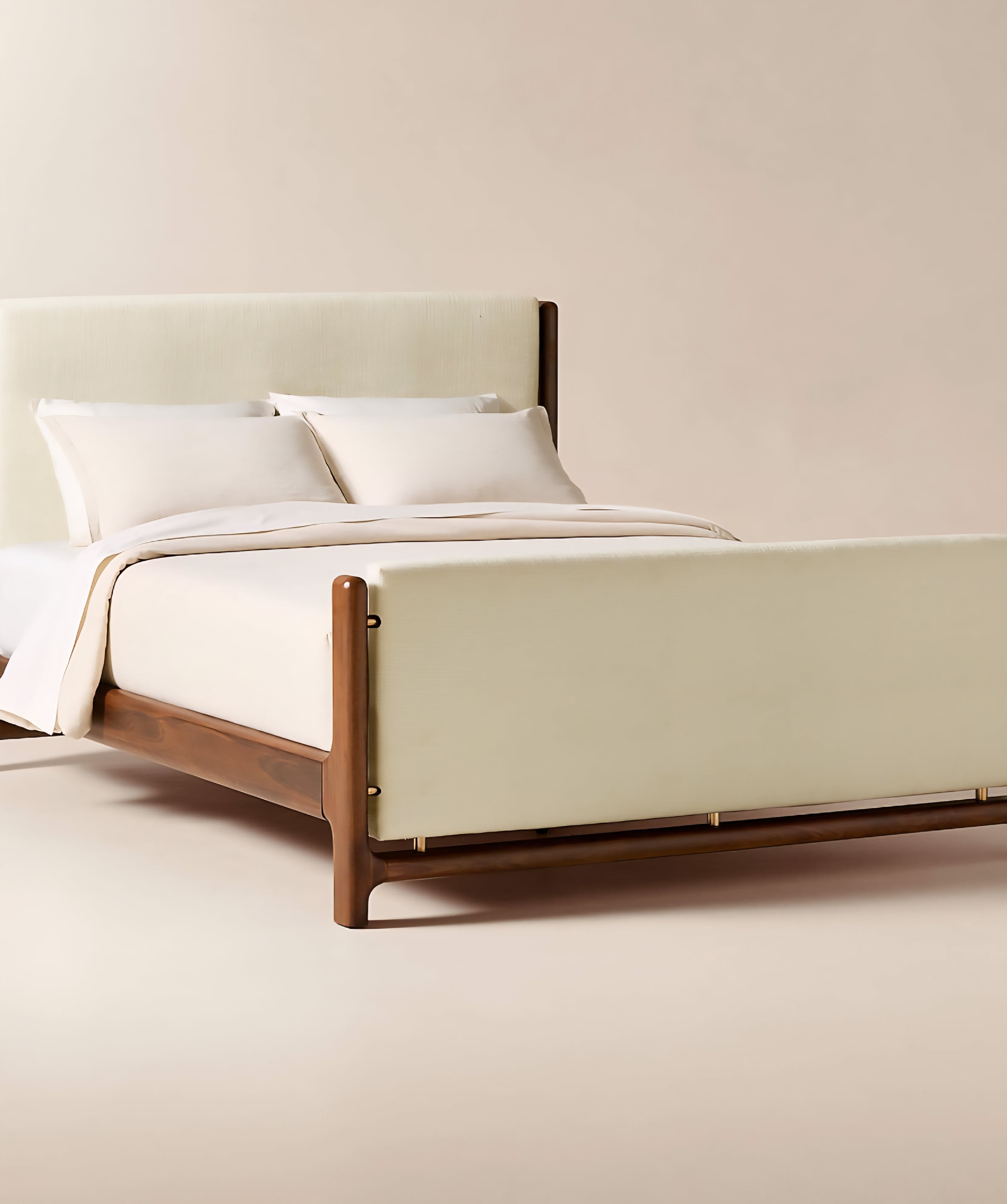 THE ONE × Tavola — Walnut and Warm White Upholstered Queen Bed