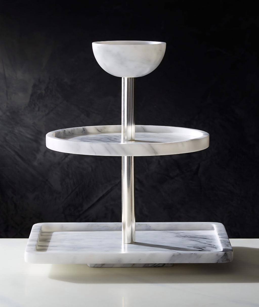 THE ONE × Fisher — White Marble Tiered Serving Stand