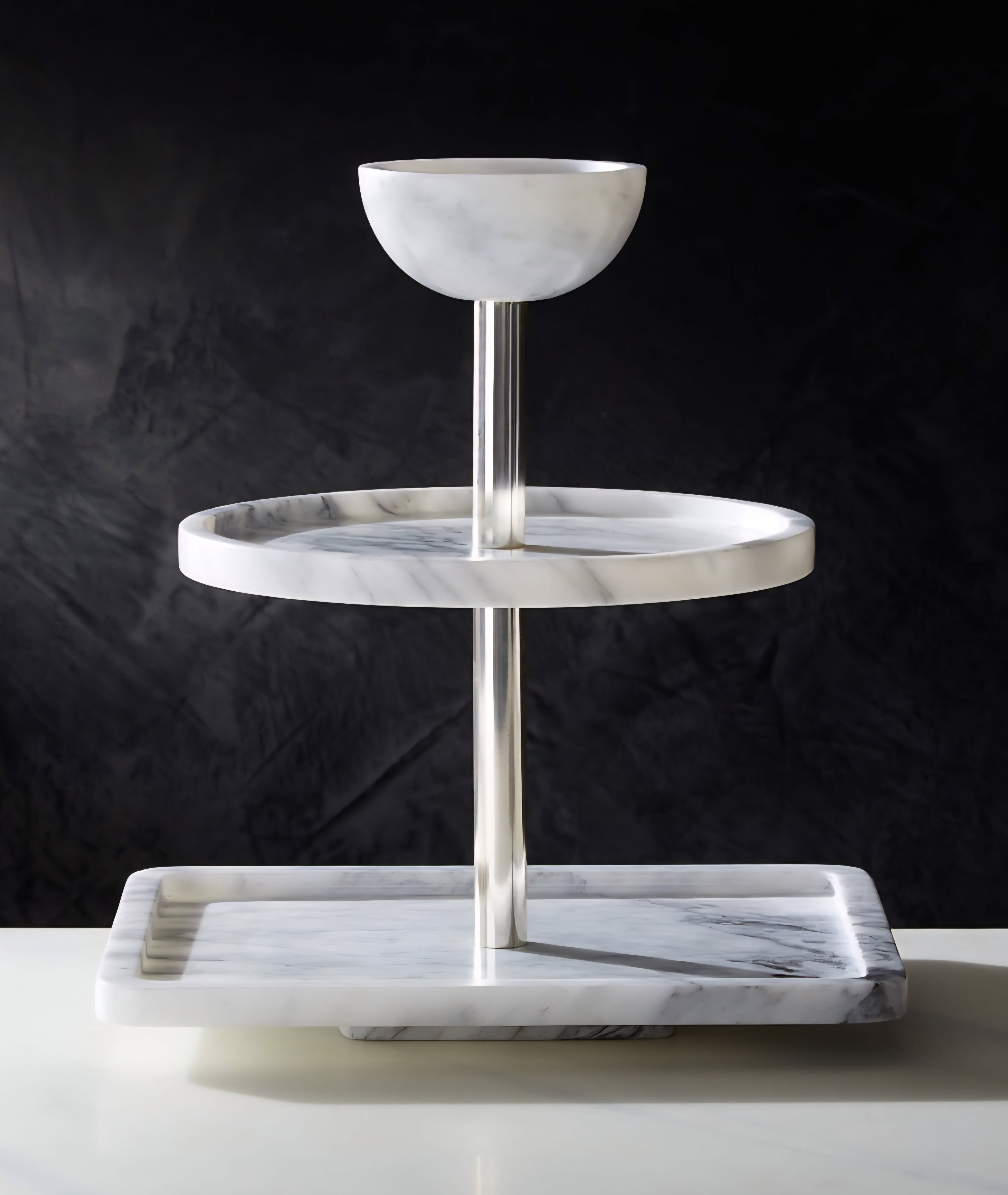 THE ONE × Fisher — White Marble Tiered Serving Stand