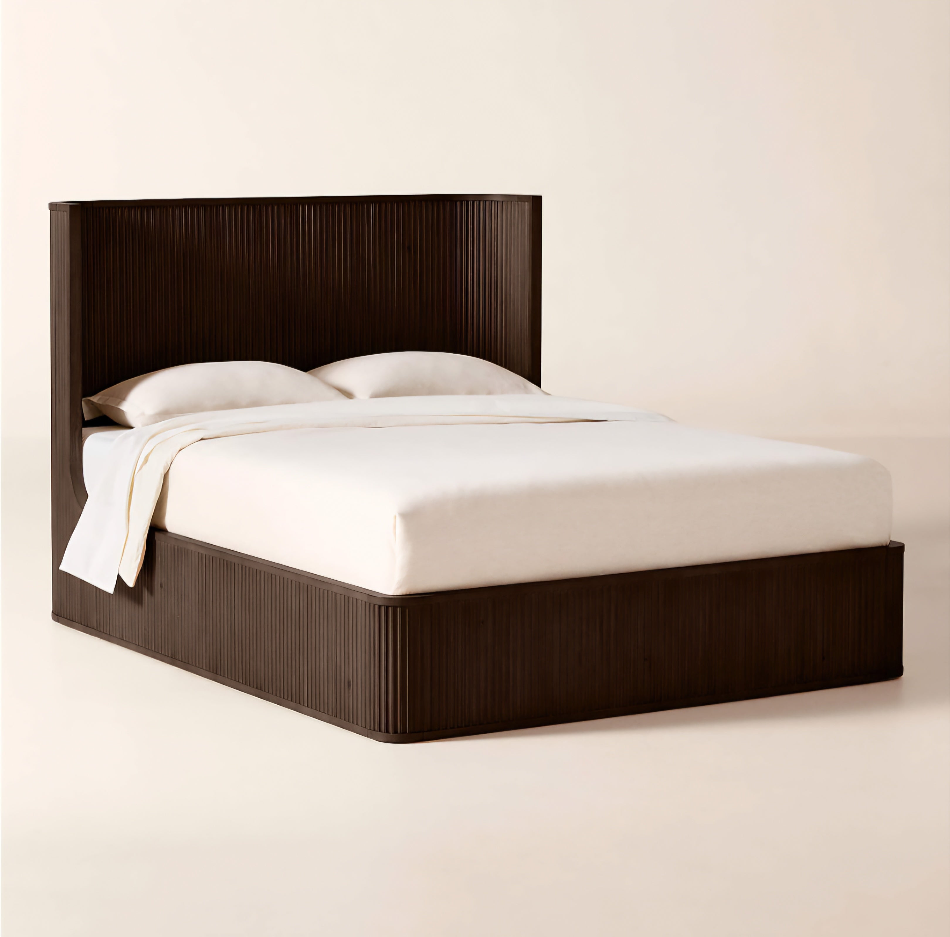 THE ONE × Davison — Fluted Dark Brown Wood Queen Bed