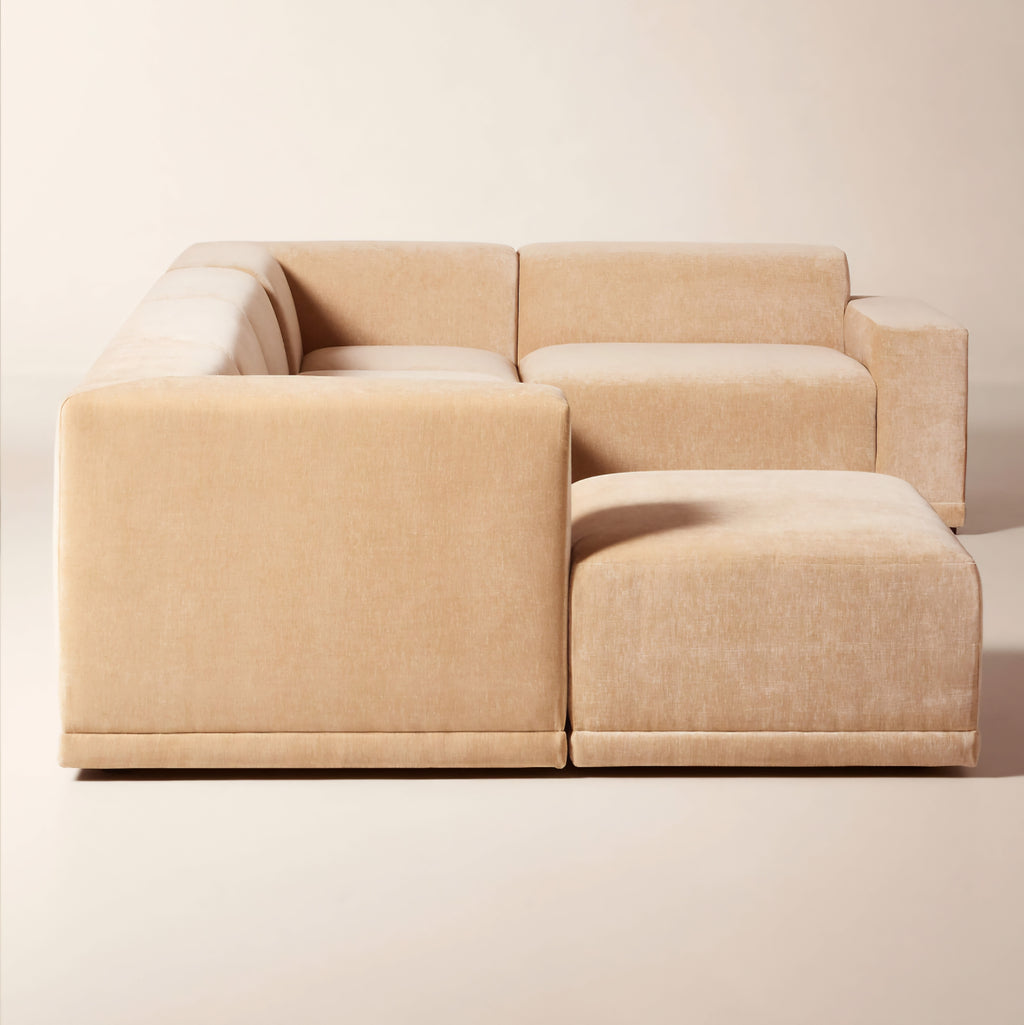 THE ONE × Faible — 6-Piece Modular Right-Arm Wheat Performance Velvet Standard Depth Sectional Sofa